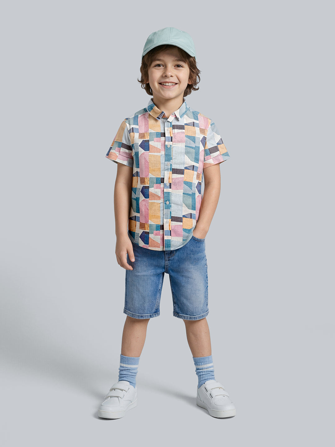Boys Geometric Print Cotton Shirt