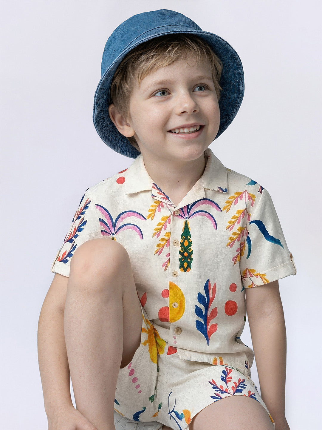 Boys White Printed Cotton Shirt
