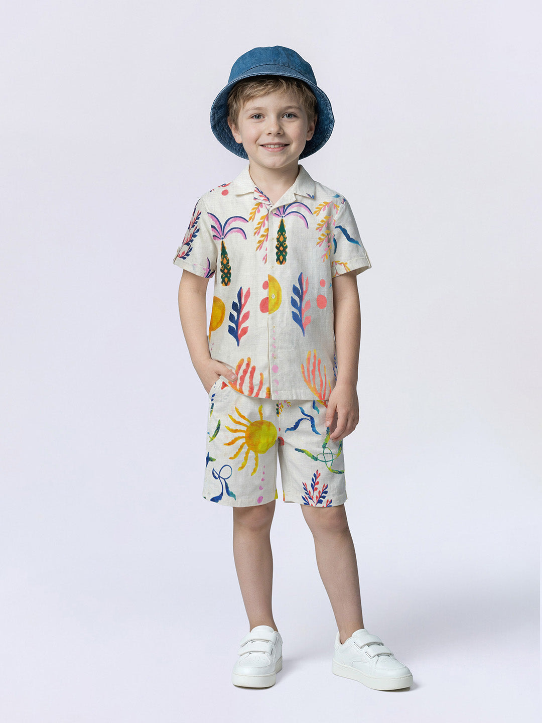 Boys White Printed Cotton Shirt