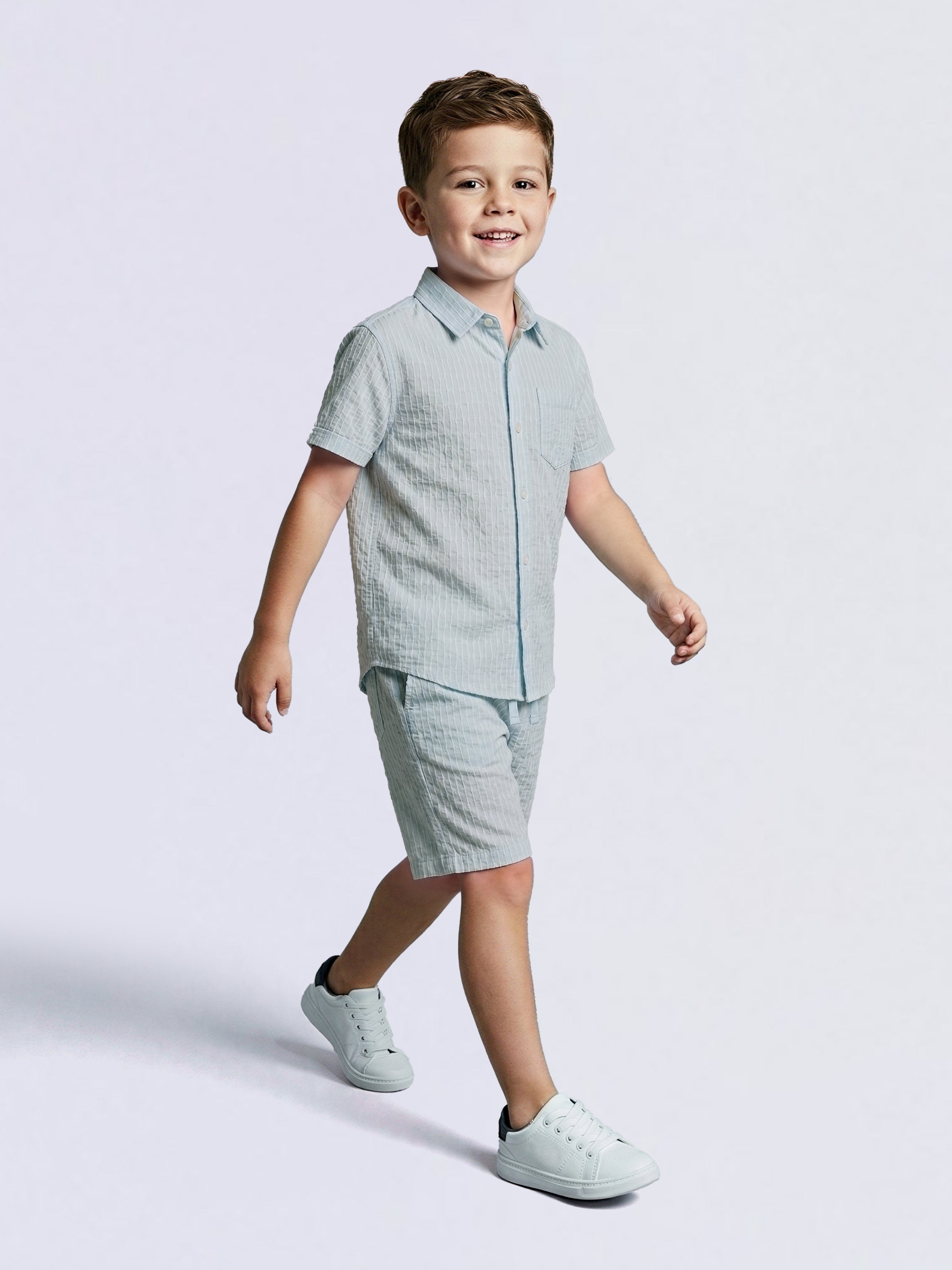 Boys Blue Dobby Short Sleeves Shirt