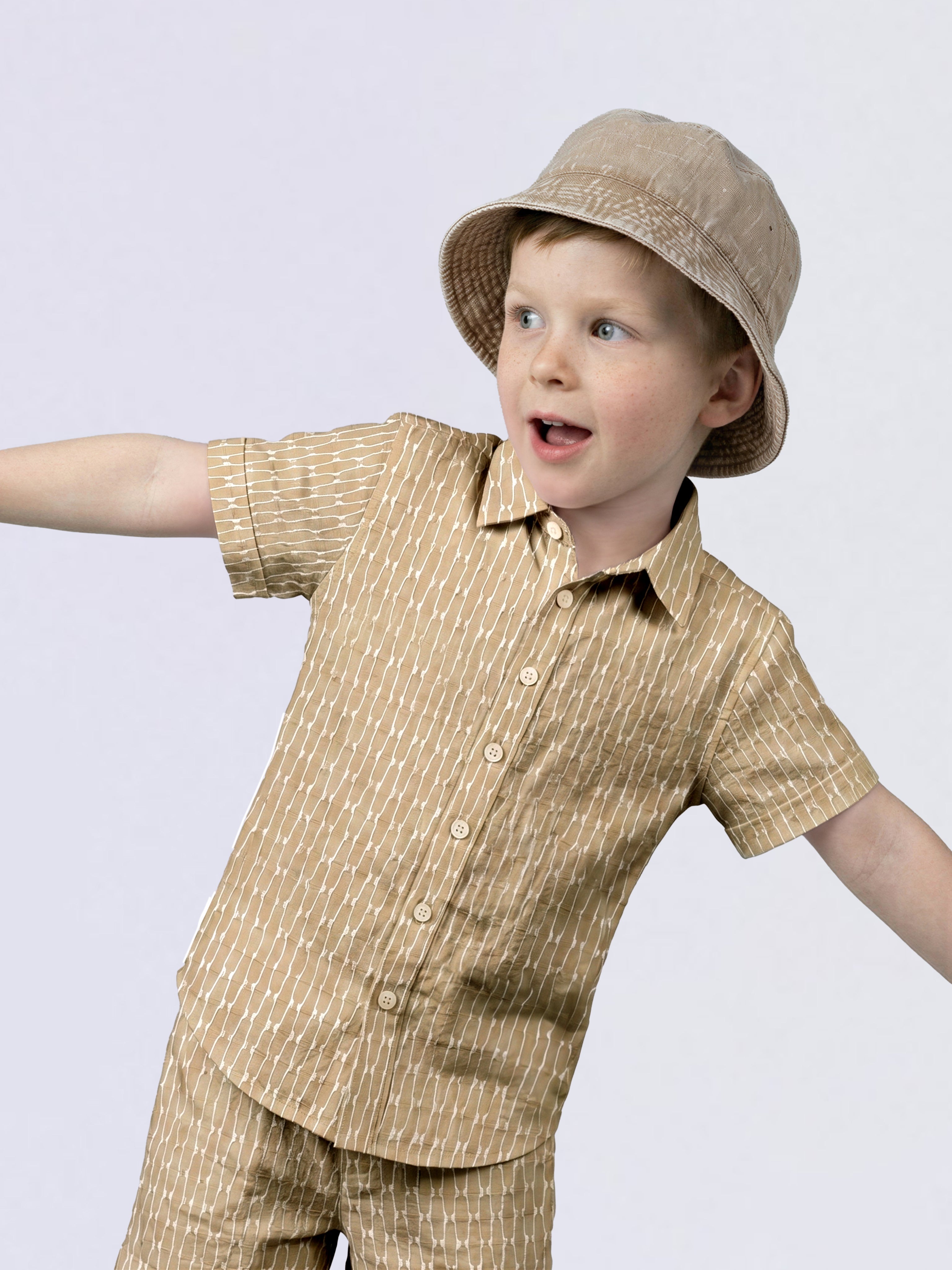 Boys Beige Dobby Short Sleeves Shirt
