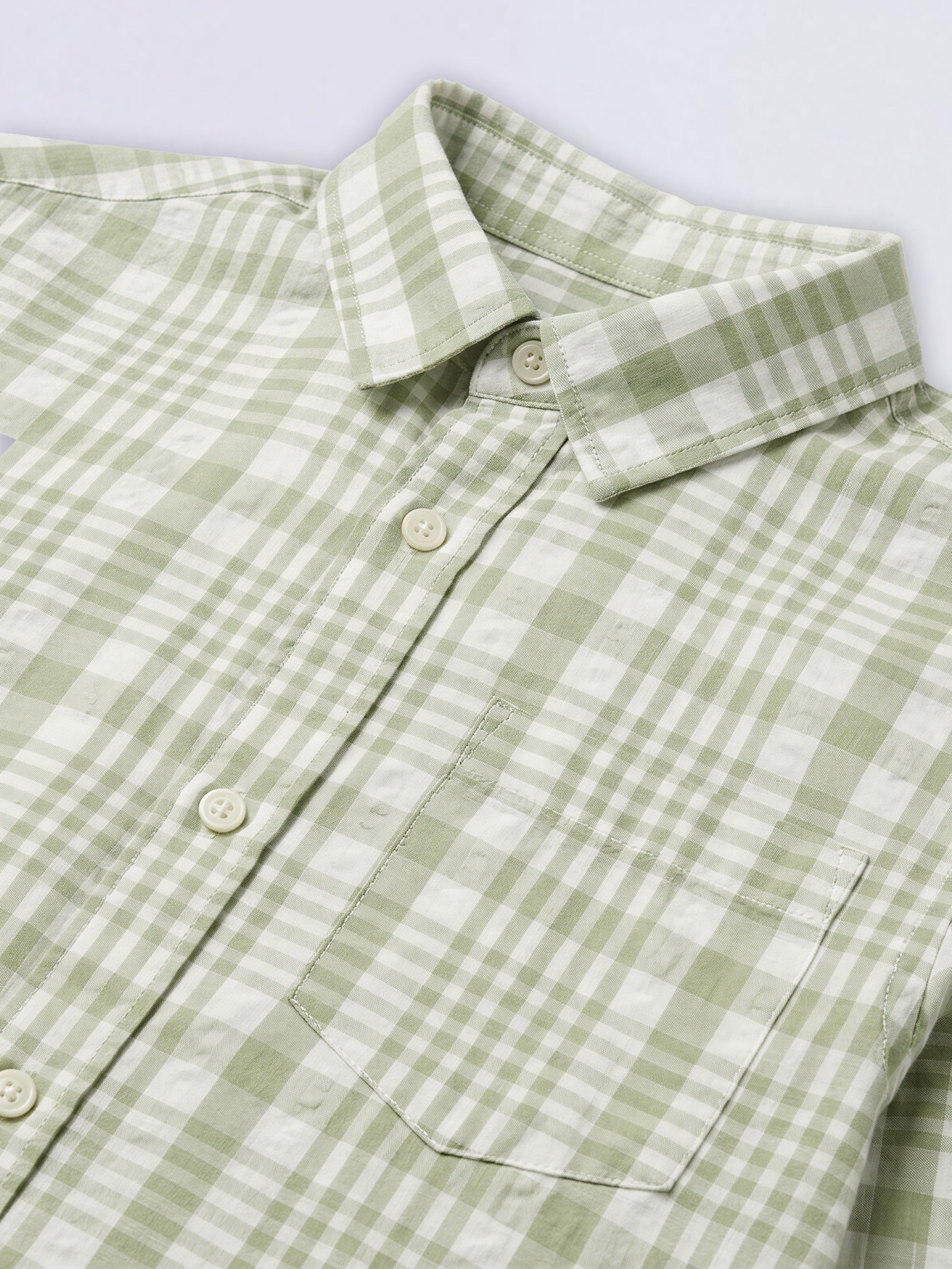 Boys Green Check Print Shirt