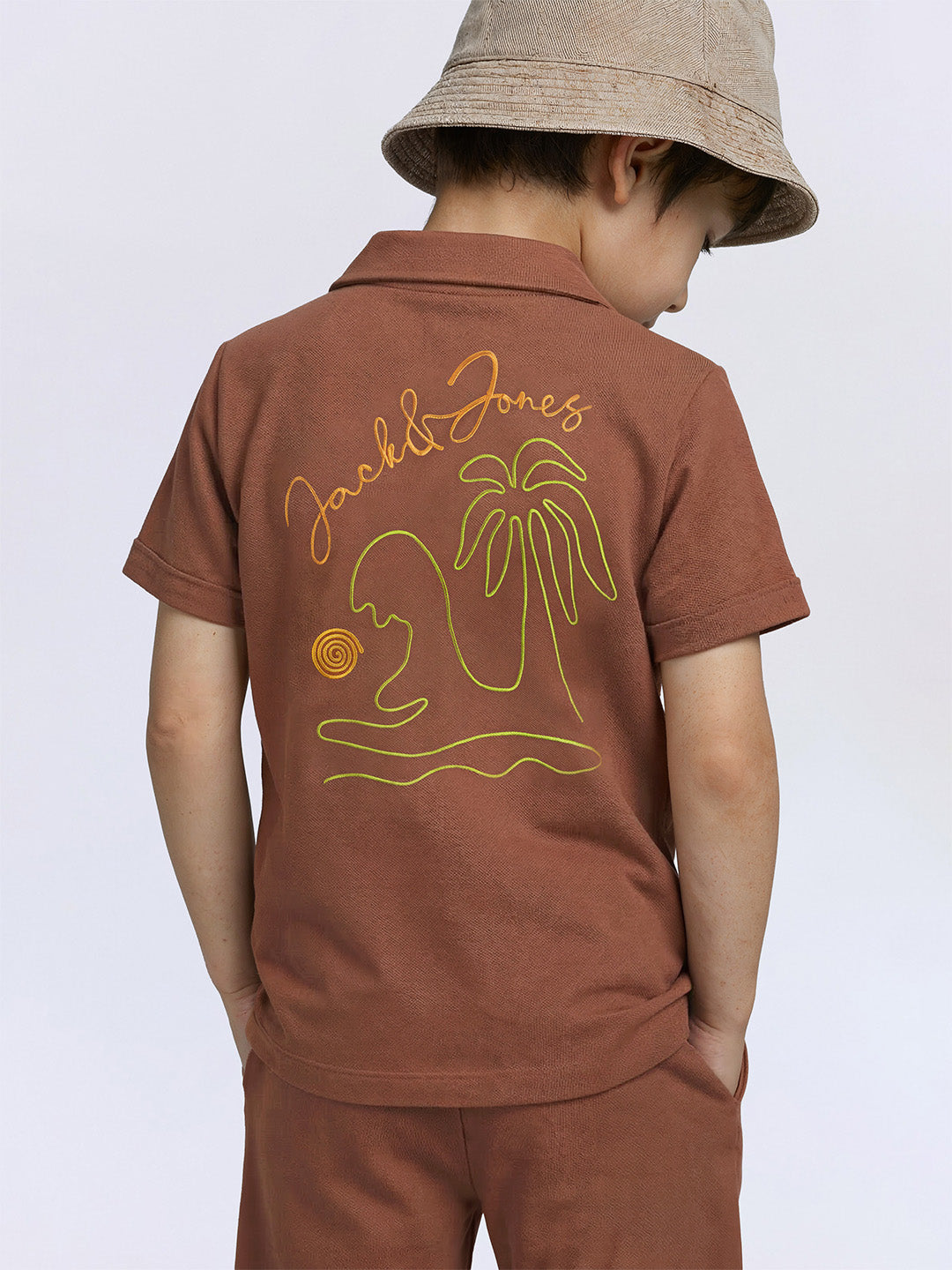 Boys Brown Cotton Printed Shirt