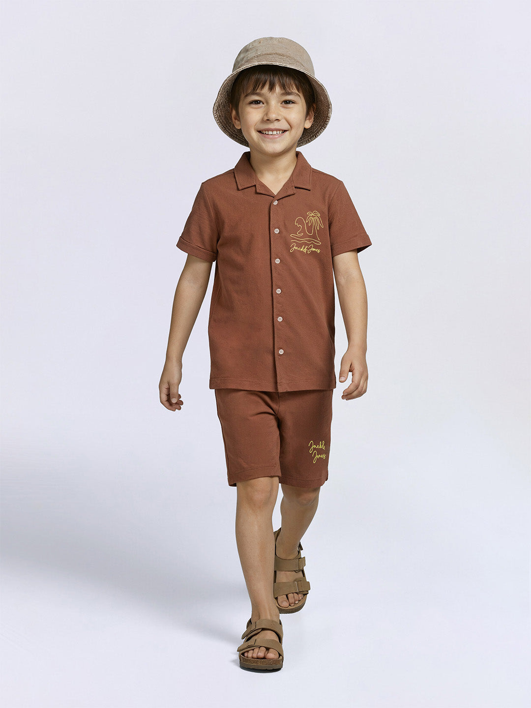 Boys Brown Cotton Printed Shirt