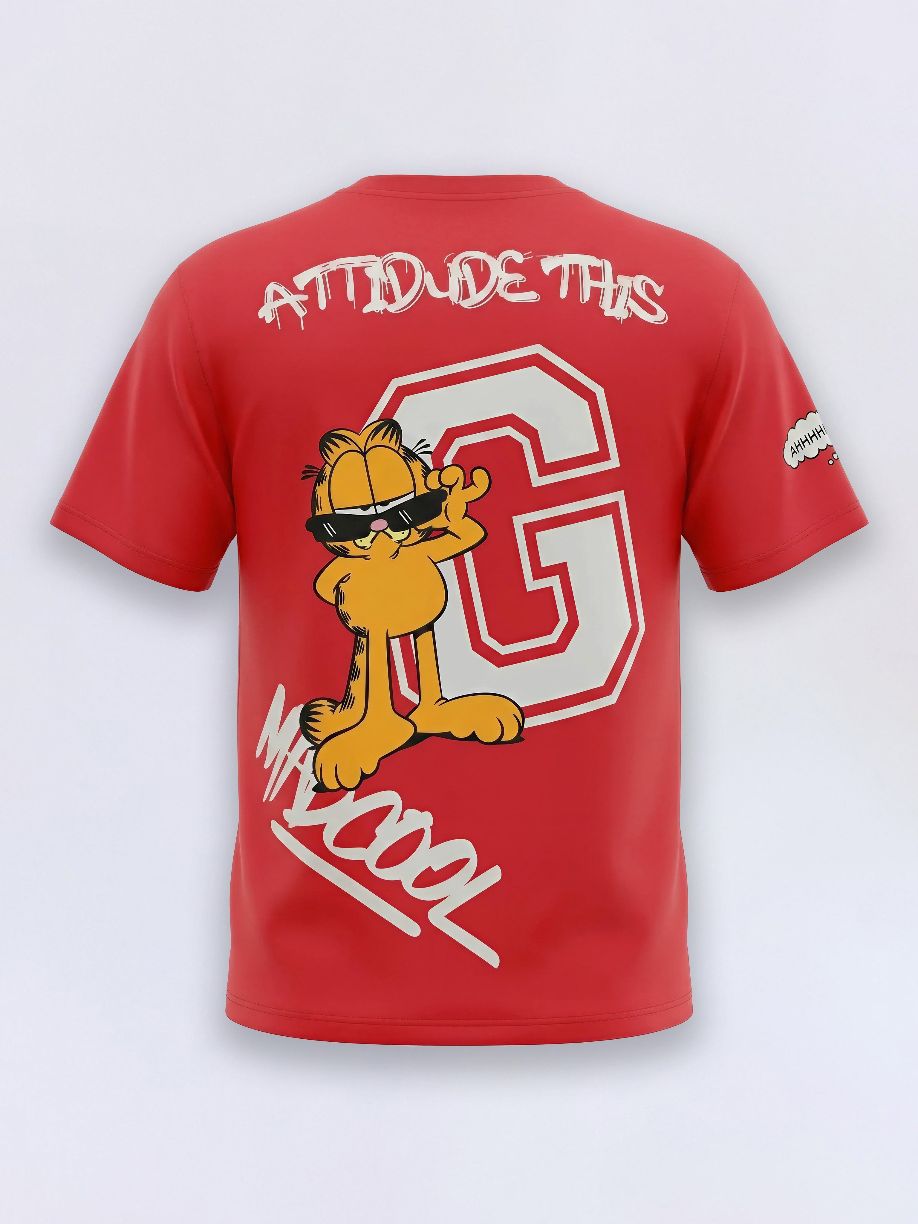 Boys Red Garfield Printed Oversized T-shirt