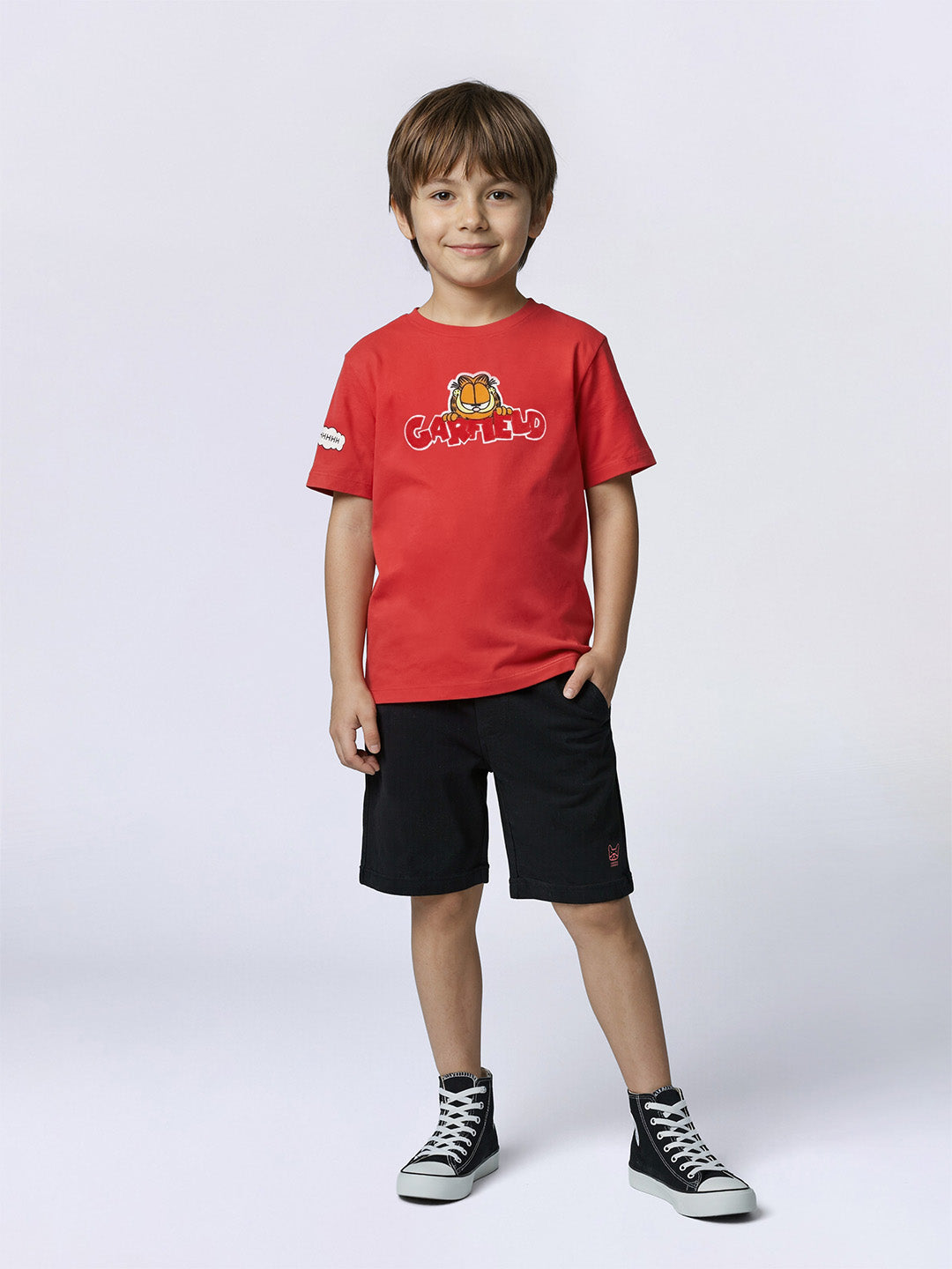 Boys Red Garfield Printed Oversized T-shirt