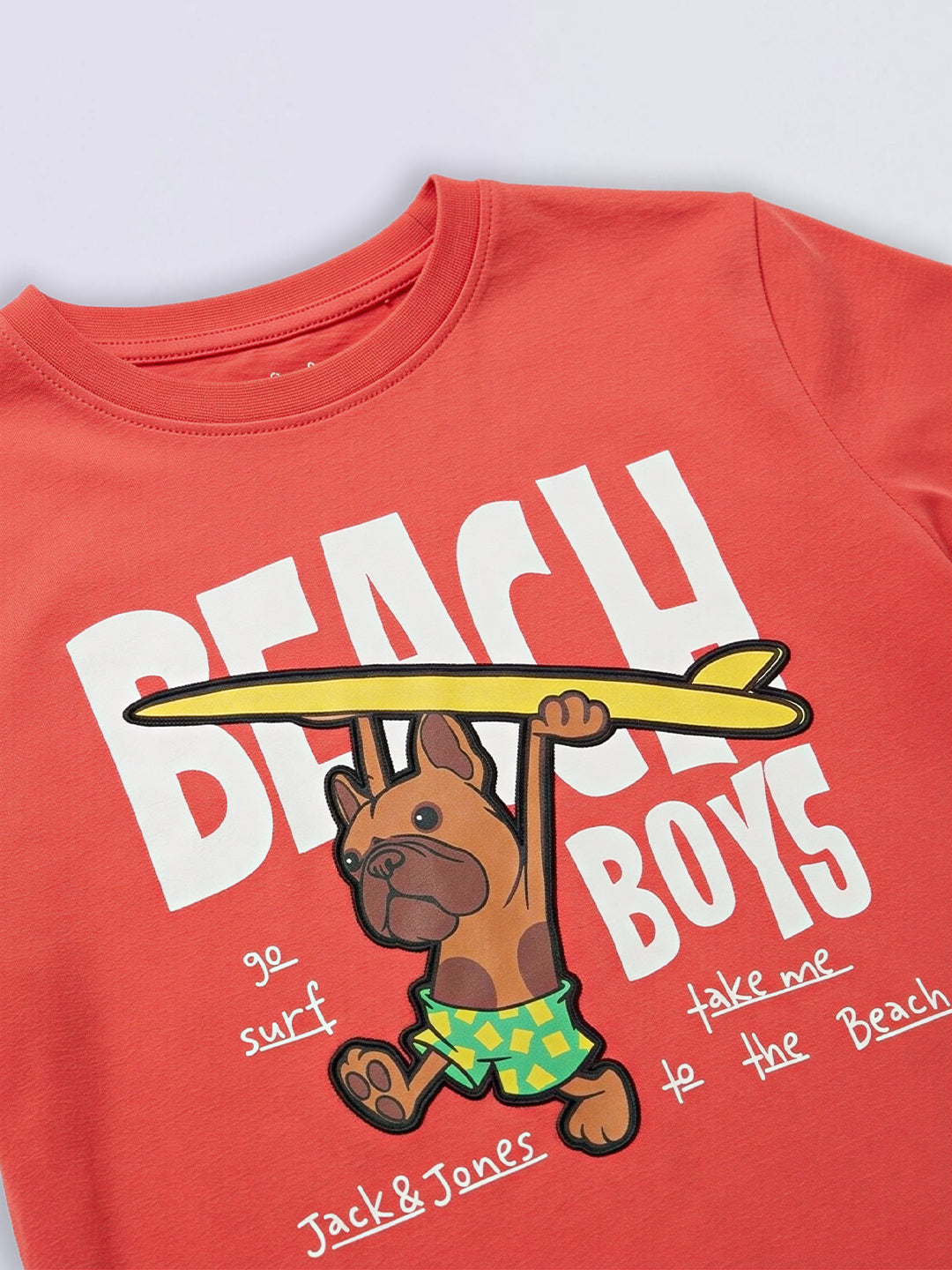 Boys Red Printed Cotton T-Shirt