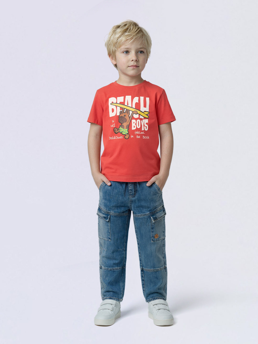 Boys Red Printed Cotton T-Shirt