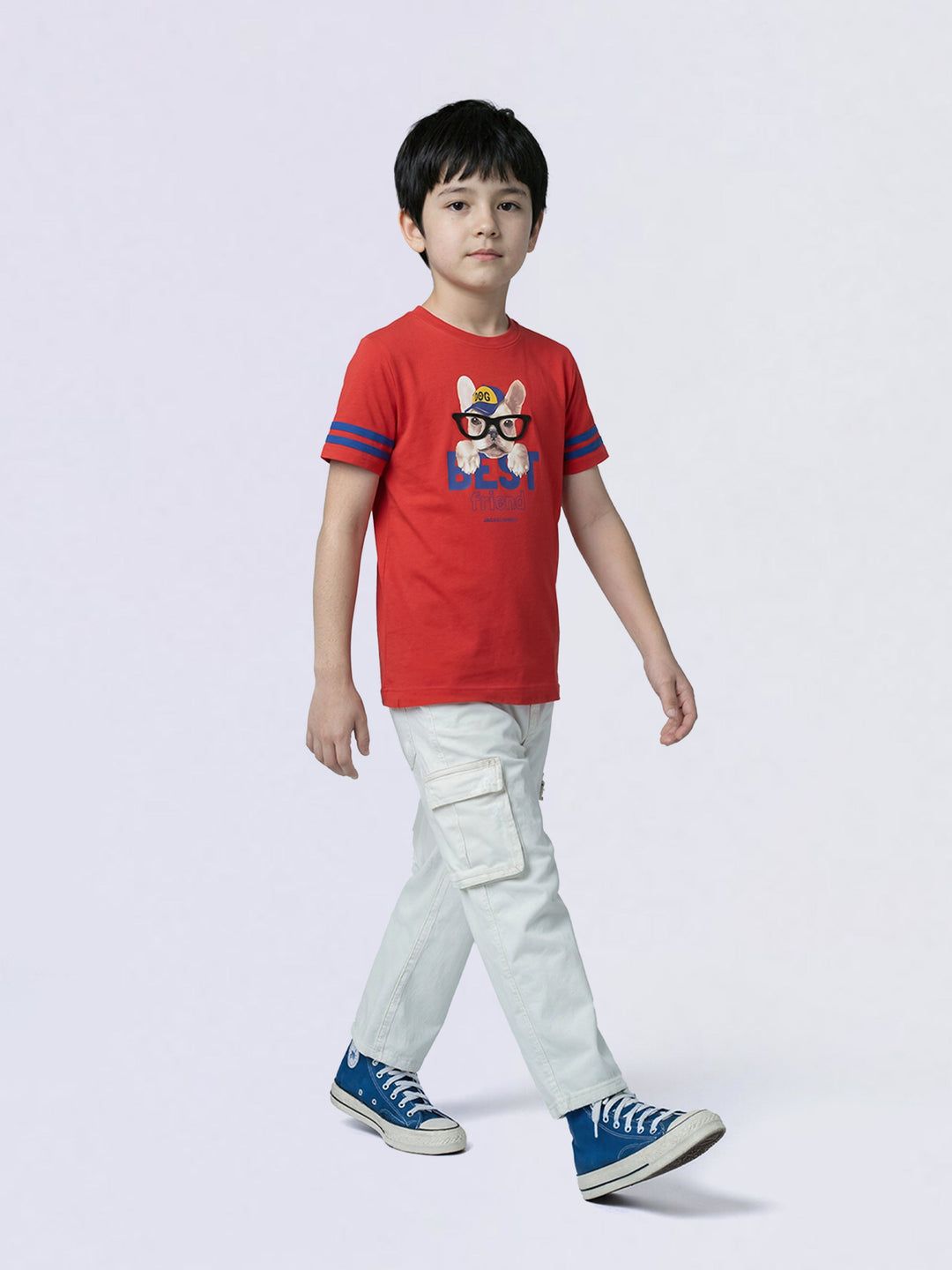 Boys Red Doggo Printed Cotton T-Shirt