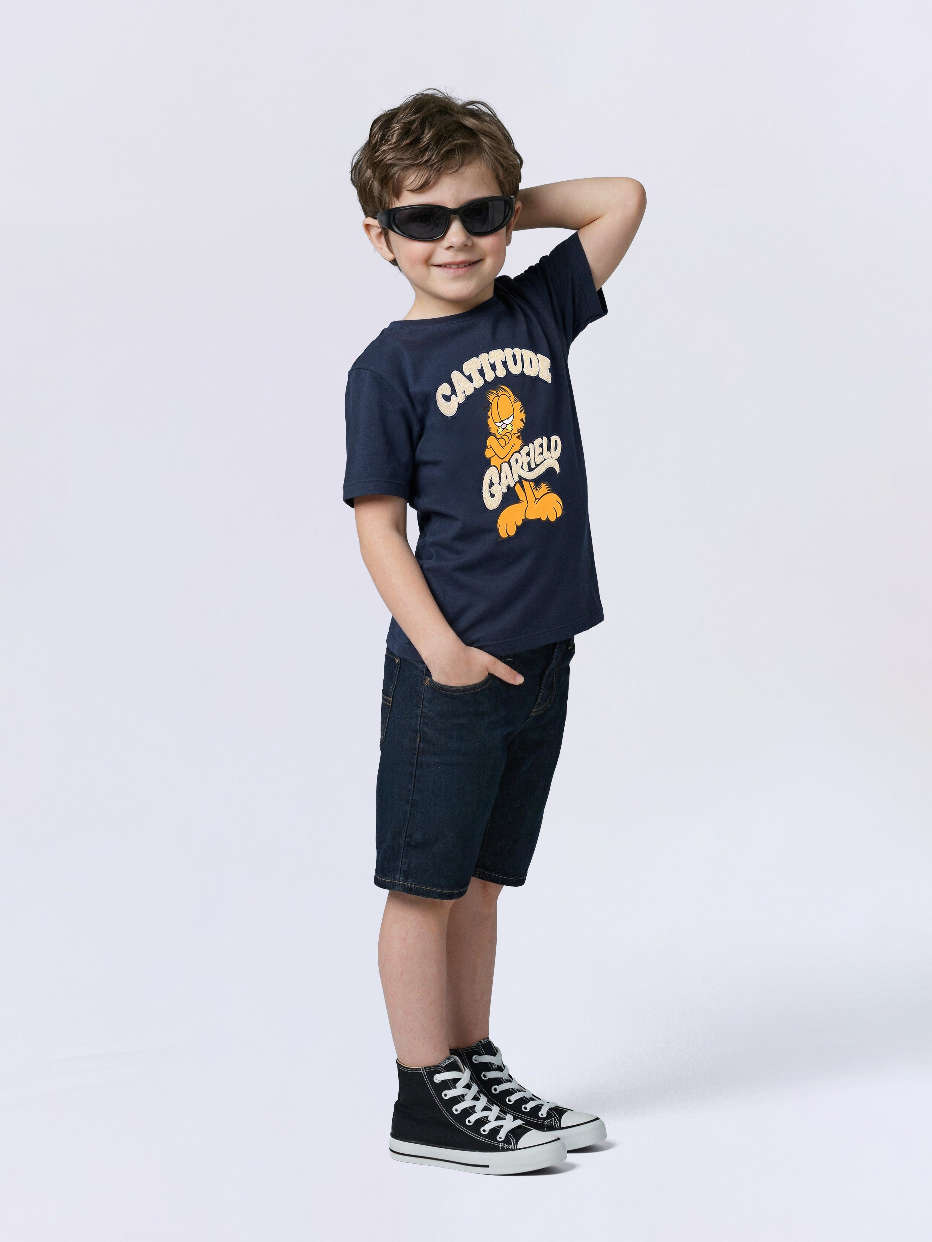 Boys Red Garfield Printed Oversized T-shirt