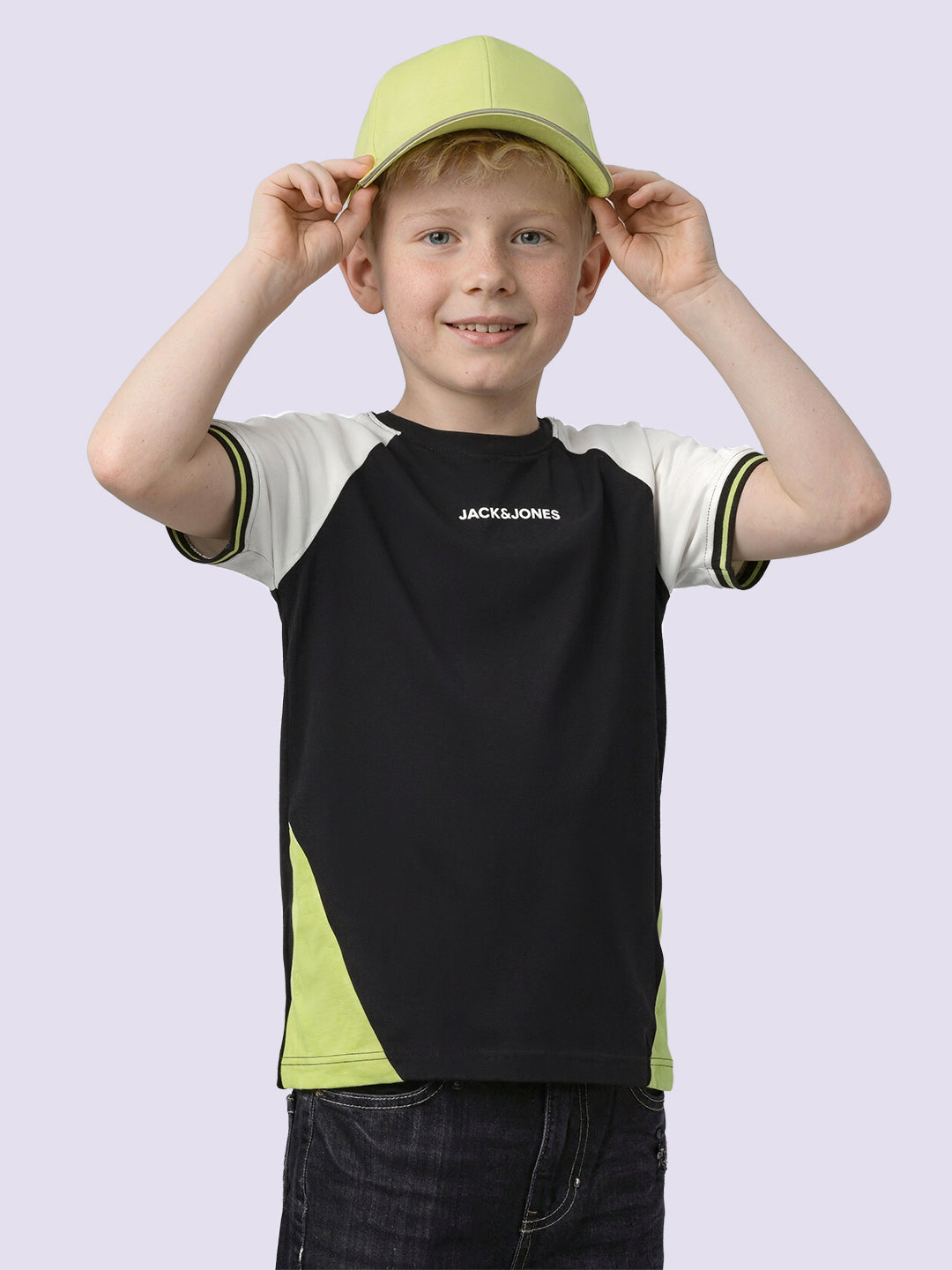 Boys Black Colourblocked Cotton T-shirt