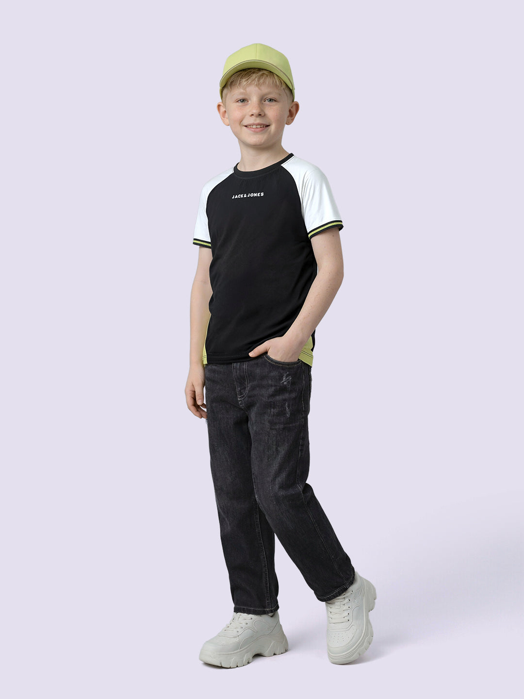Boys Black Colourblocked Cotton T-shirt
