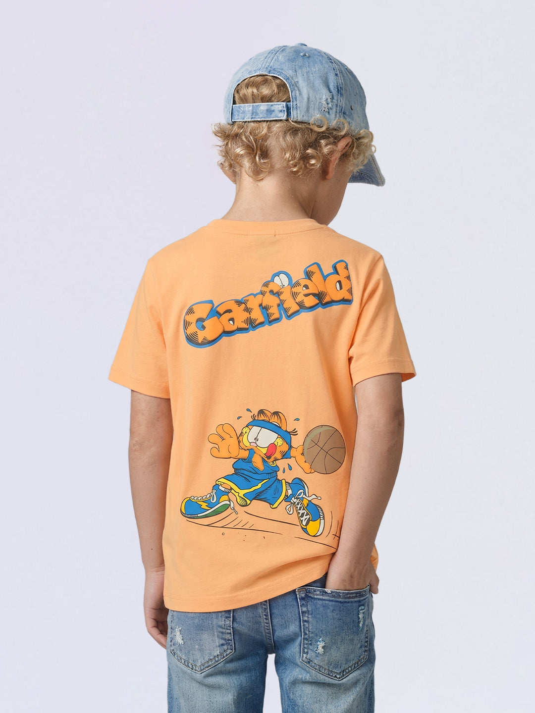 Boys Orange Garfield Print Oversized T-shirt