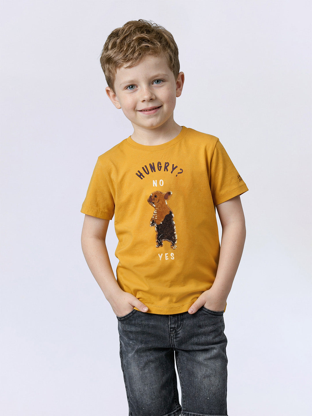 Boys Yellow Embellished Printed T-shirt