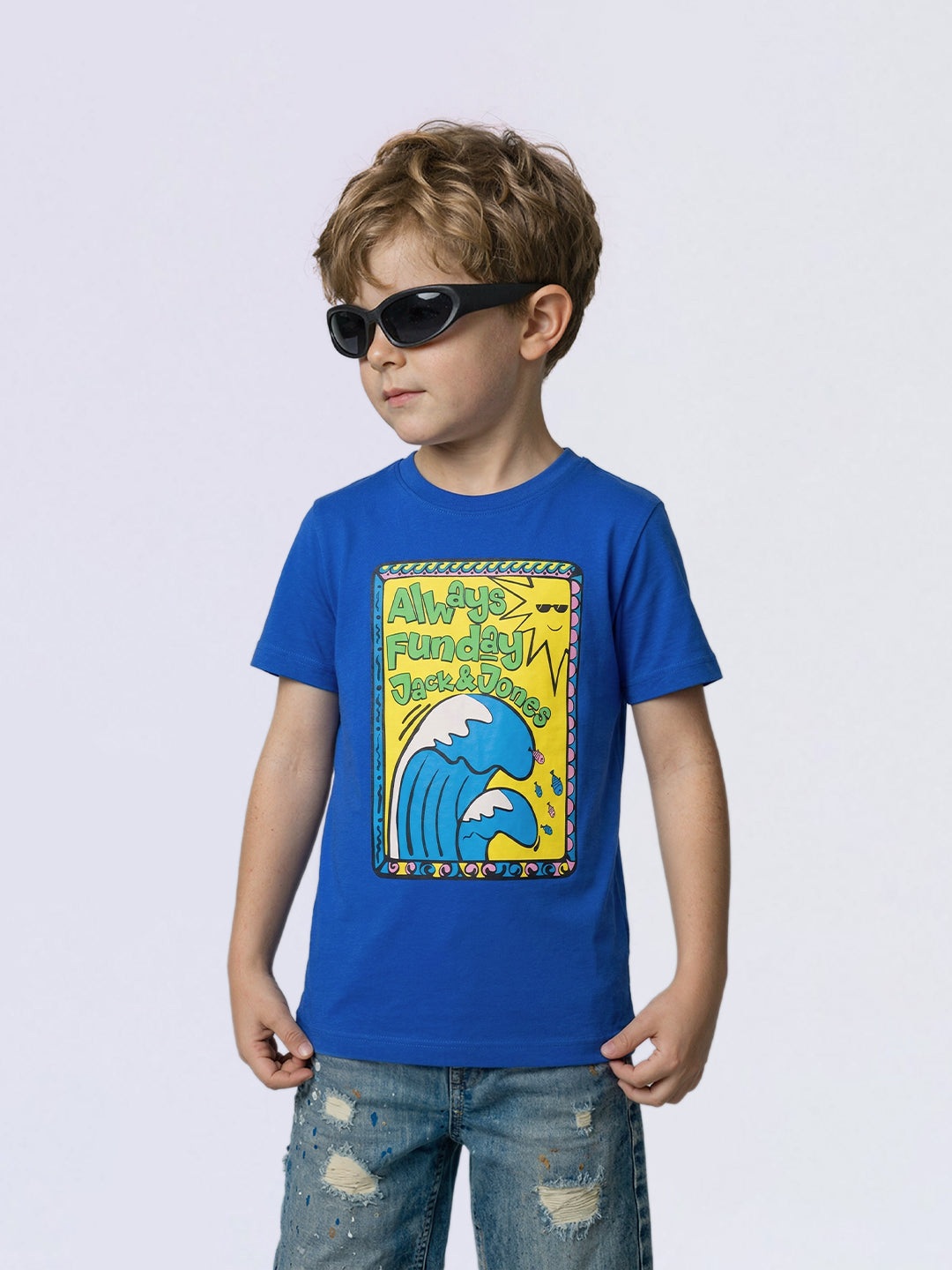 Boys Dark Blue Graphic Print T-Shirt