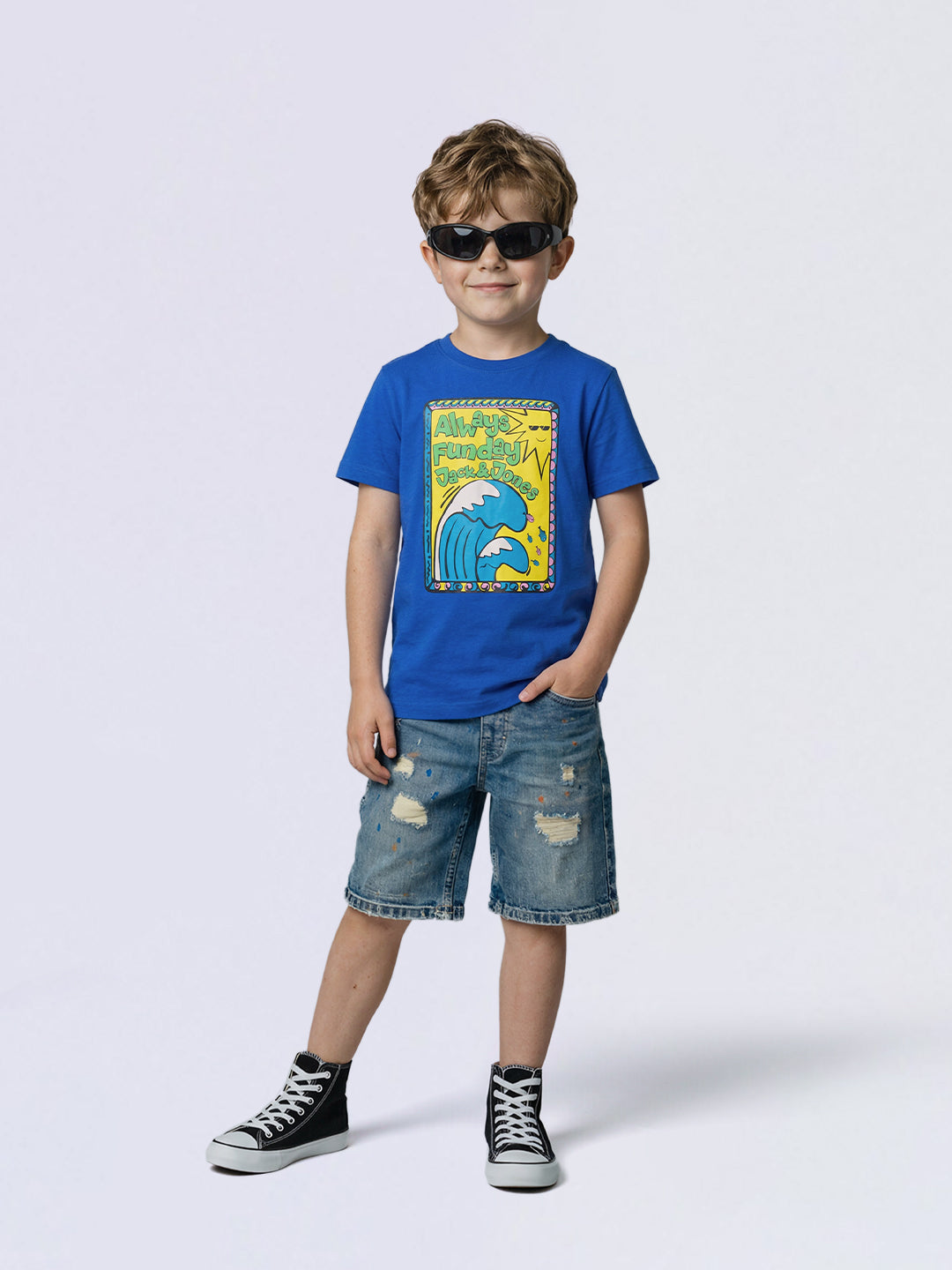 Boys Dark Blue Graphic Print T-Shirt