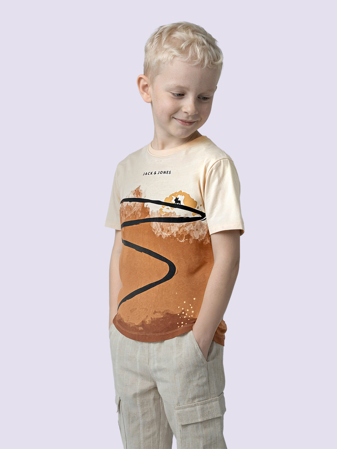 Boys Cream Printed Oversized T-shirt