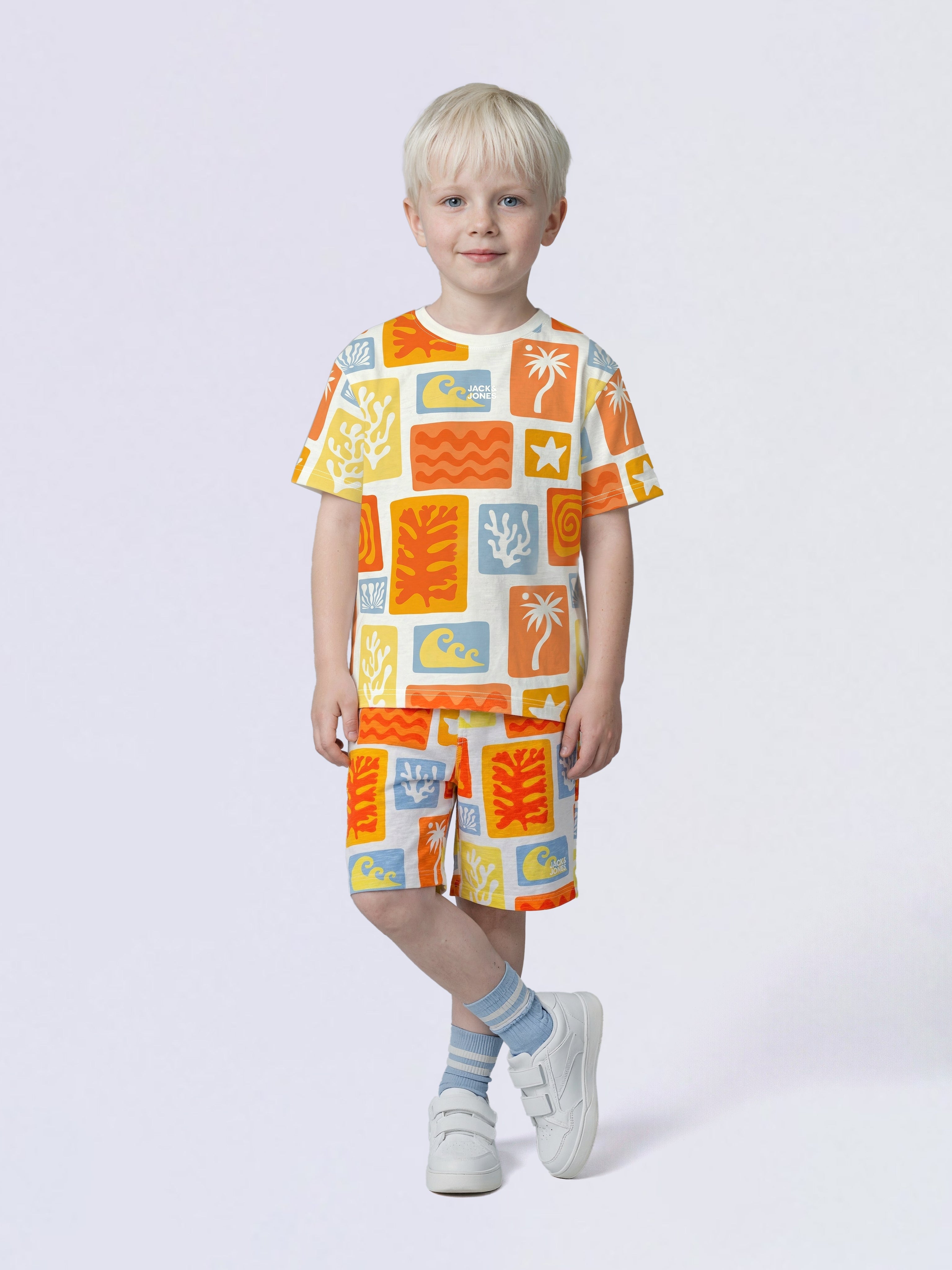 Boys Orange Printed Oversized T-shirt