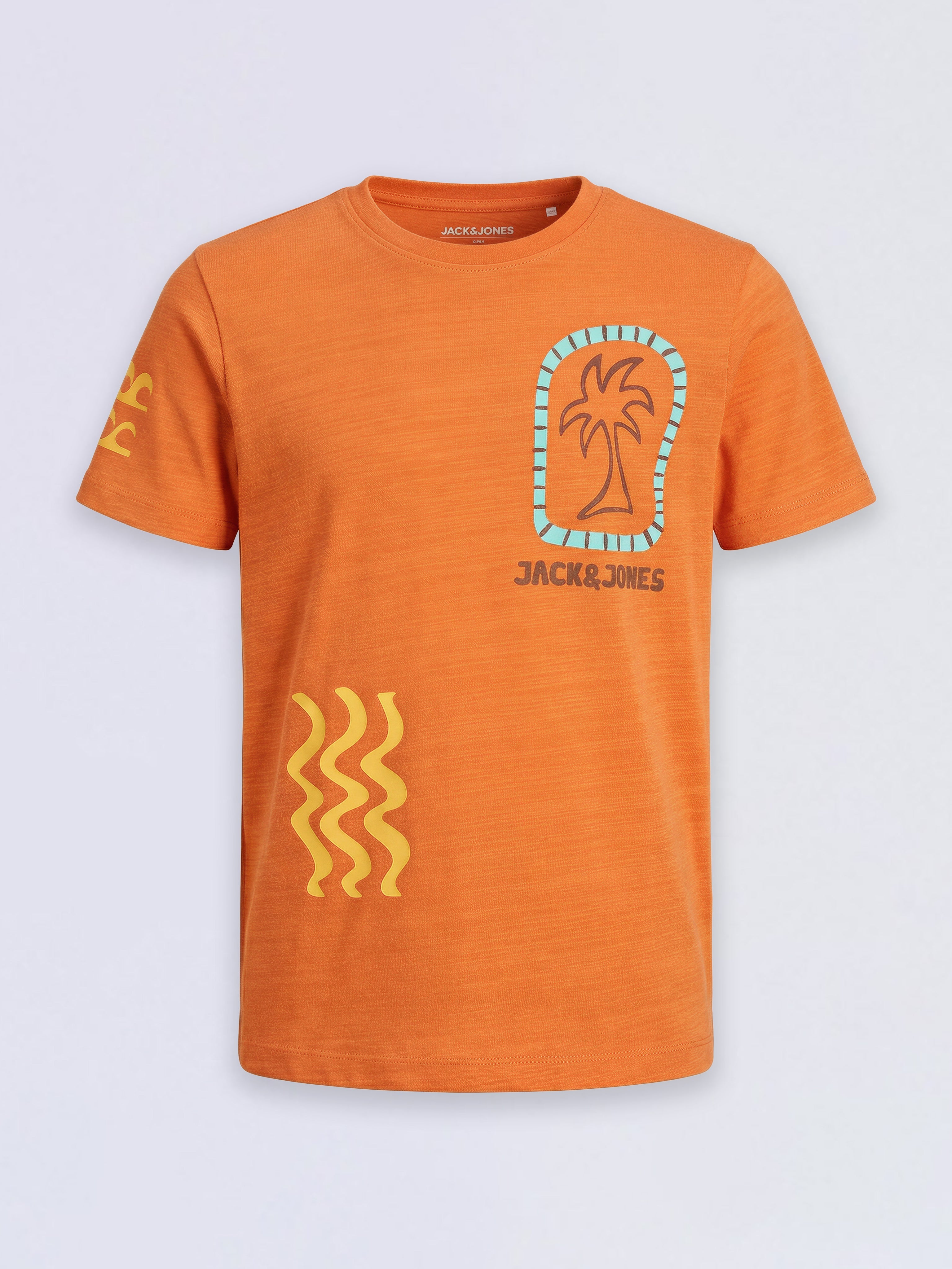 Boys Orange Printed Cotton T-shirt