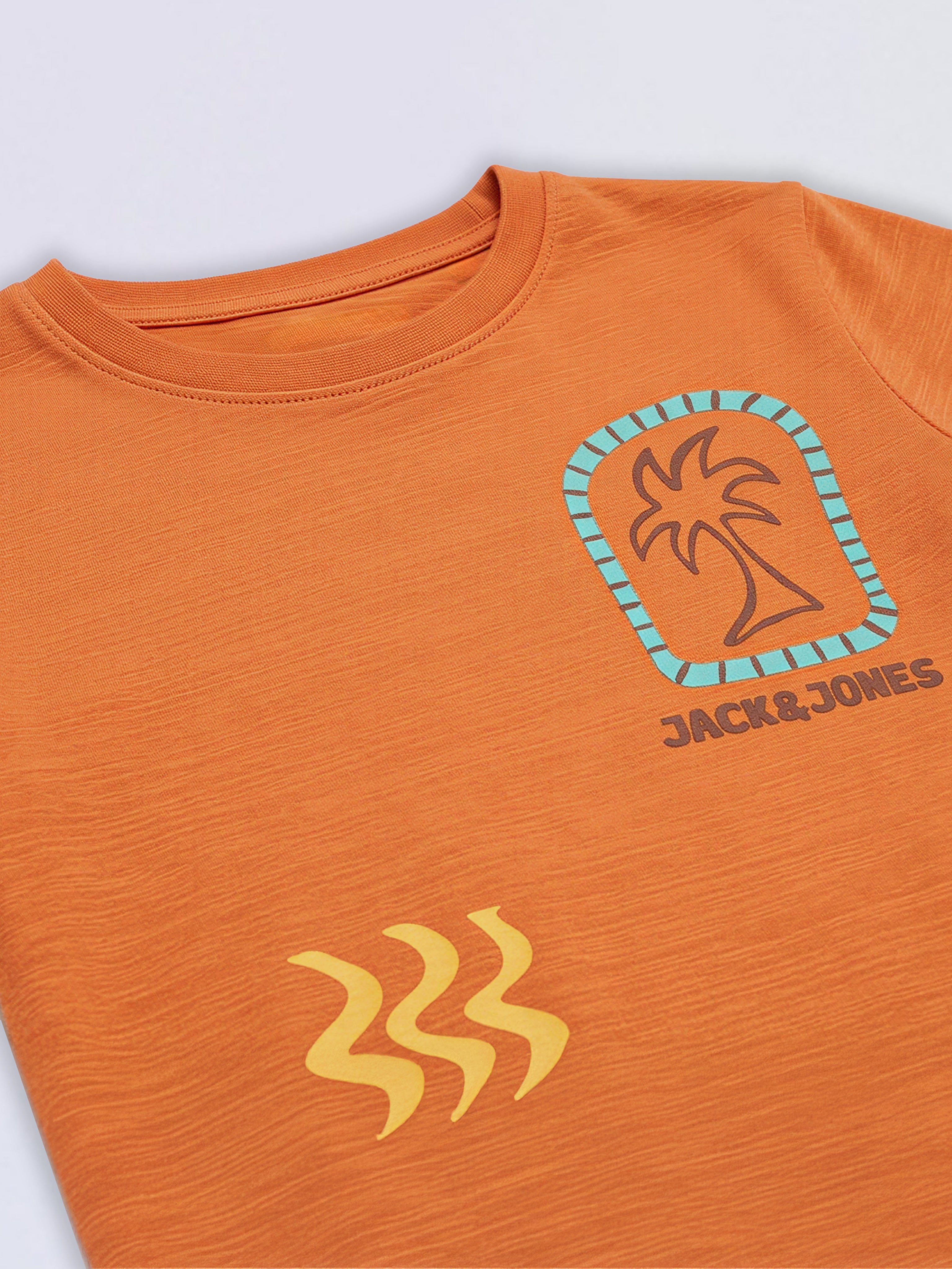 Boys Orange Printed Cotton T-shirt