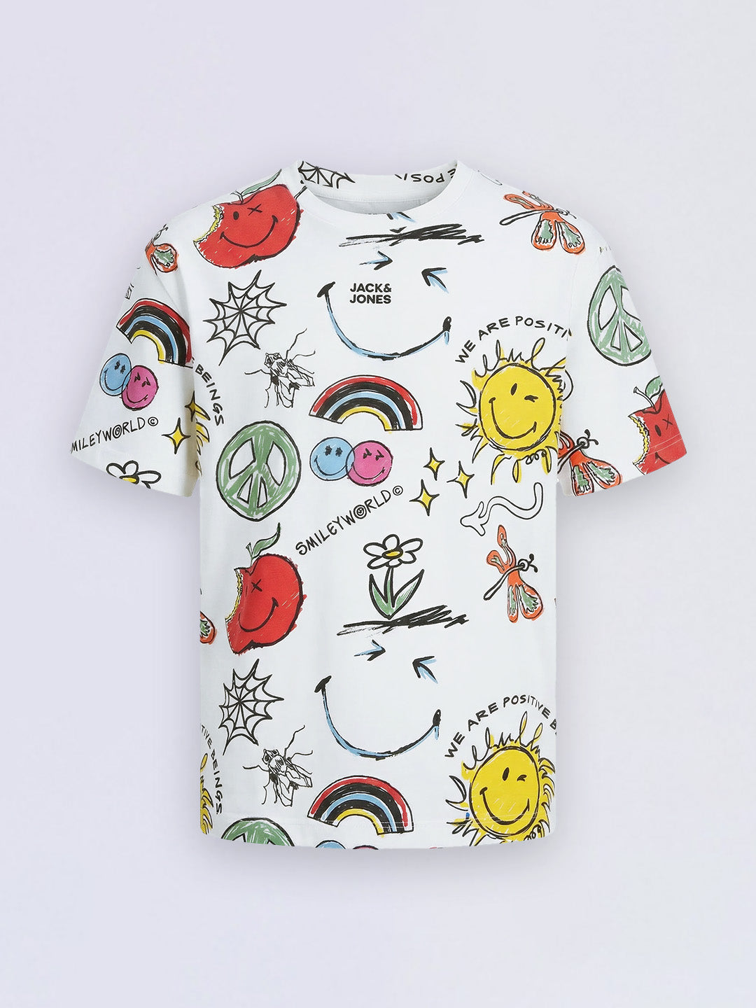 Boys White Smiley Print T-shirt