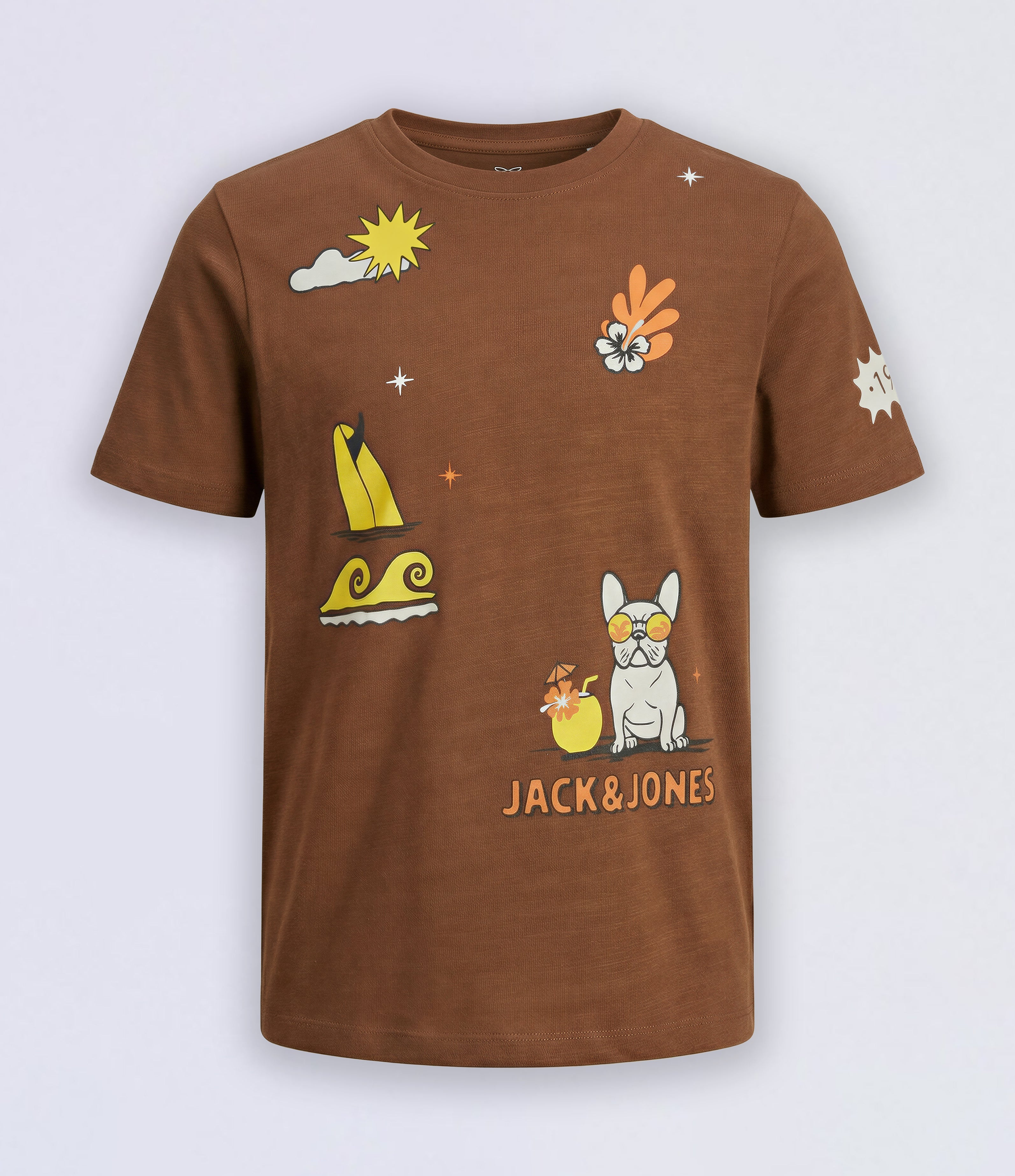 Boys Dark Brown Printed T-shirt