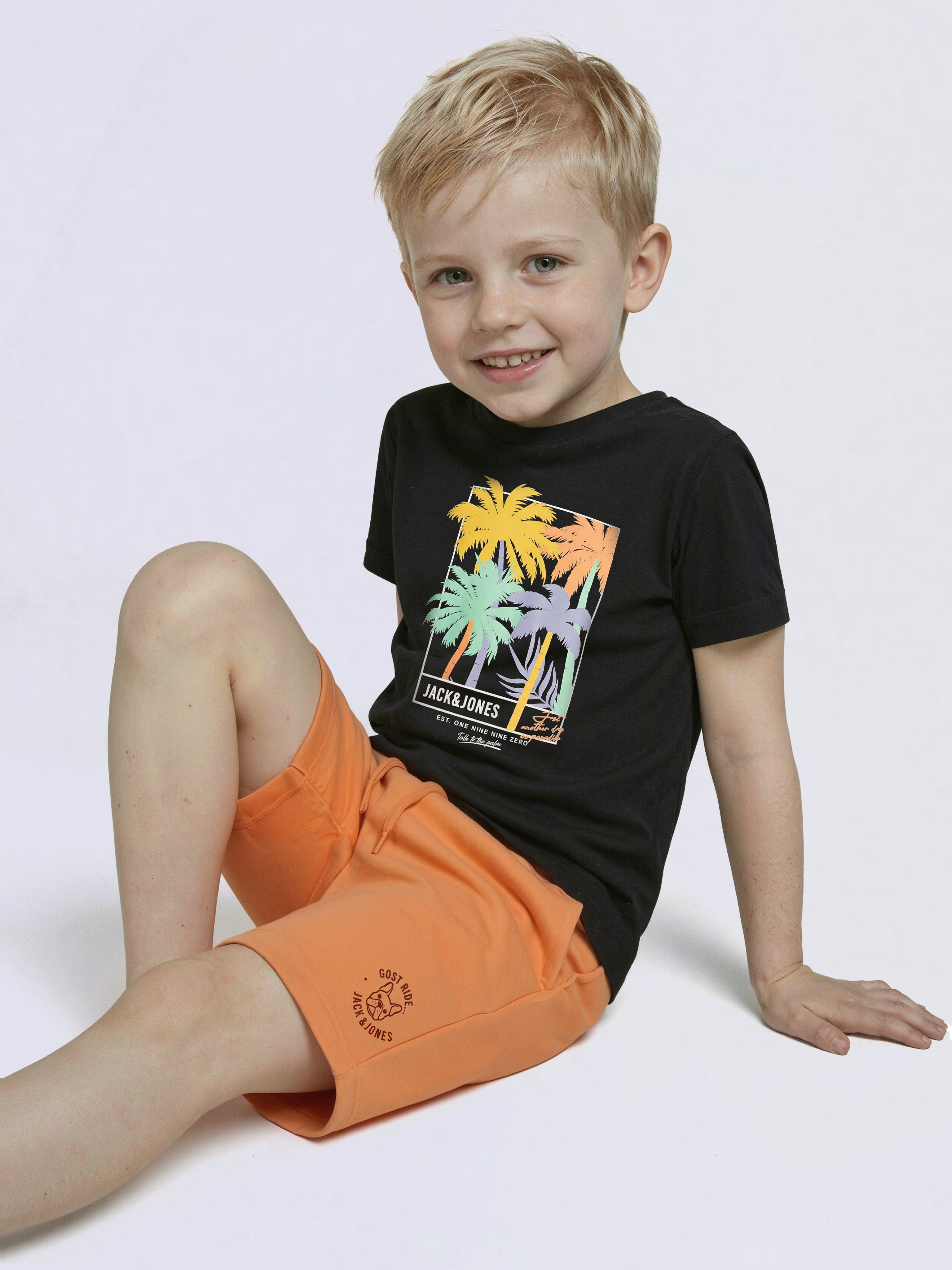 Boys Black Tropical Print T-shirt