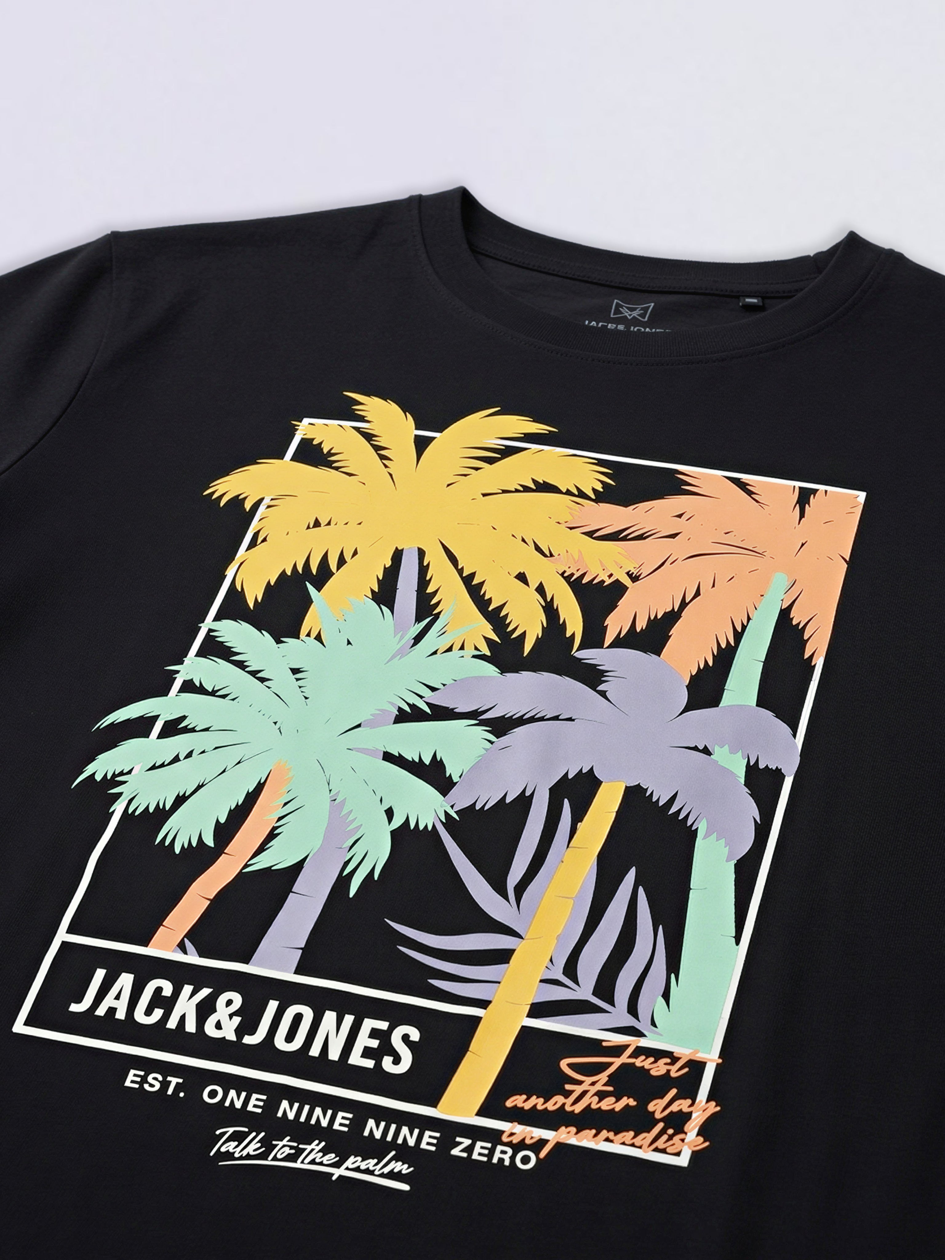 Boys Black Tropical Print T-shirt
