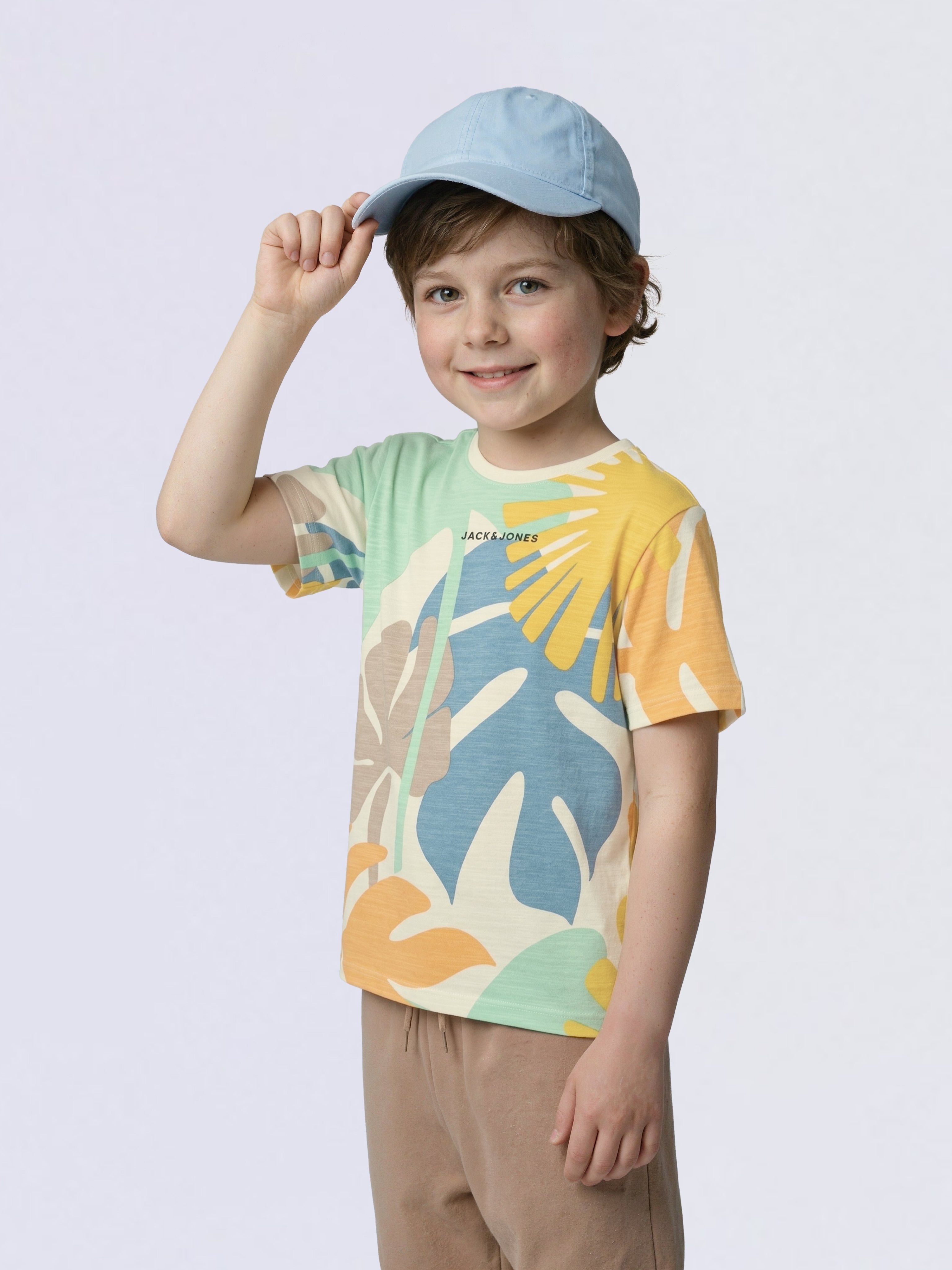 Boys White Tropical Print T-shirt