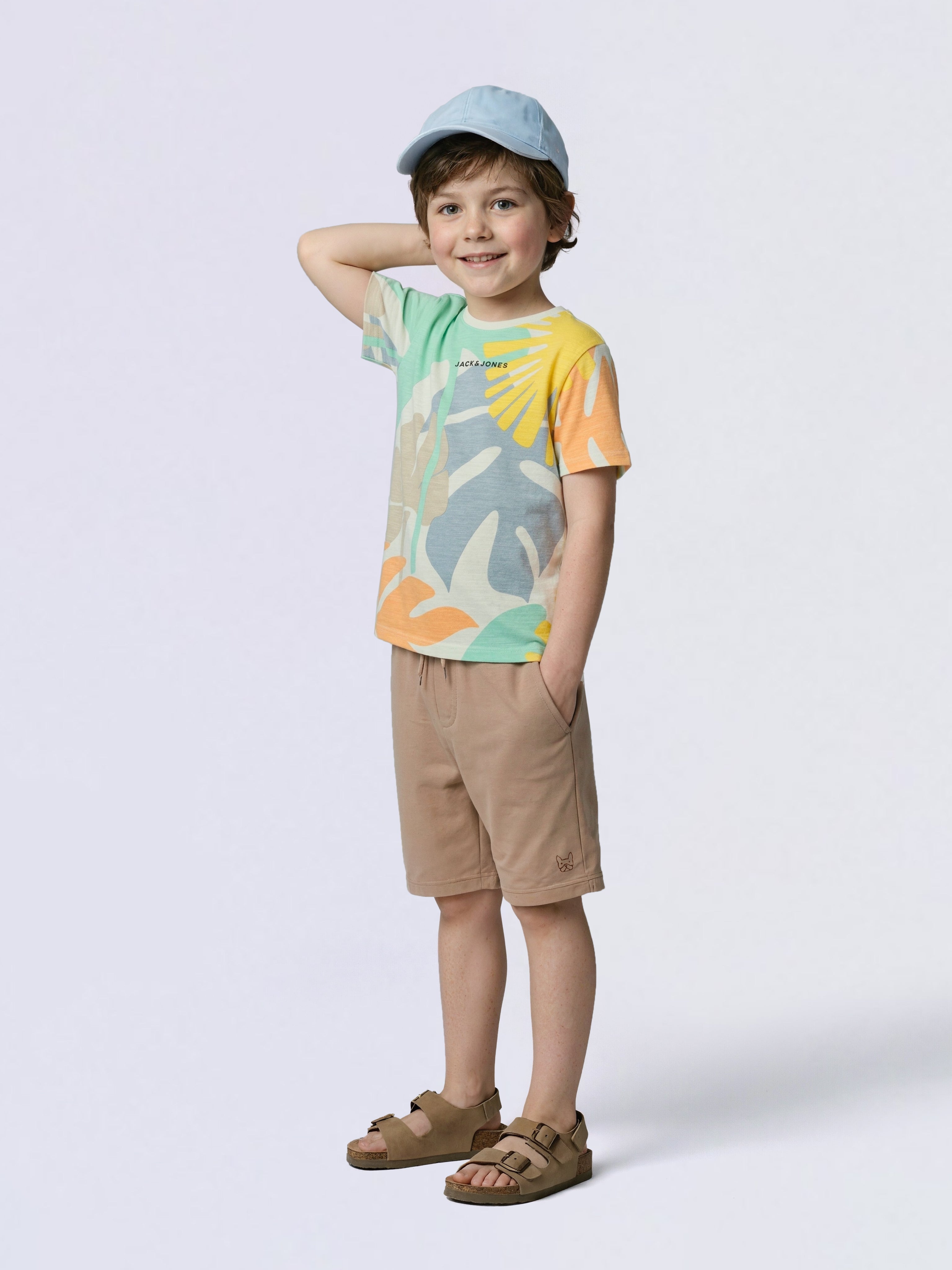 Boys White Tropical Print T-shirt