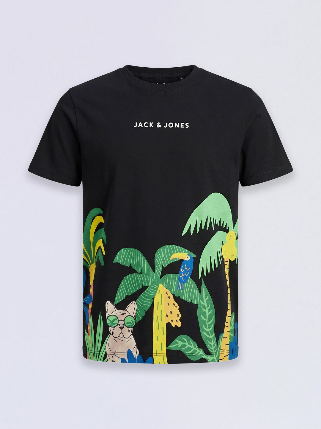 Boys Black Tropical Print T-shirt