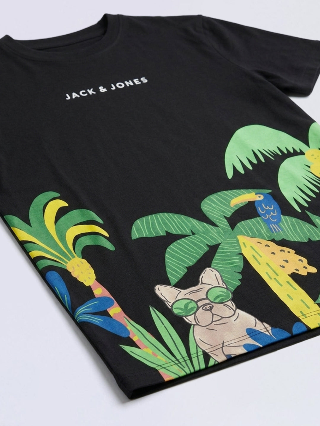 Boys Black Tropical Print T-shirt