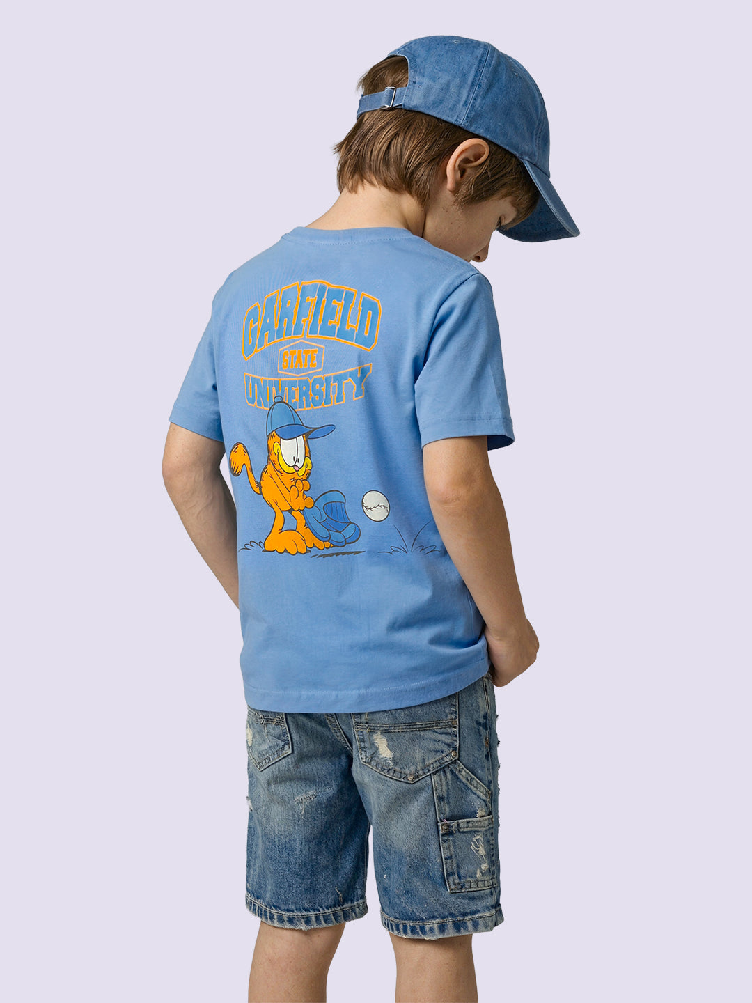 Boys Blue Garfield Print Oversized T-shirt