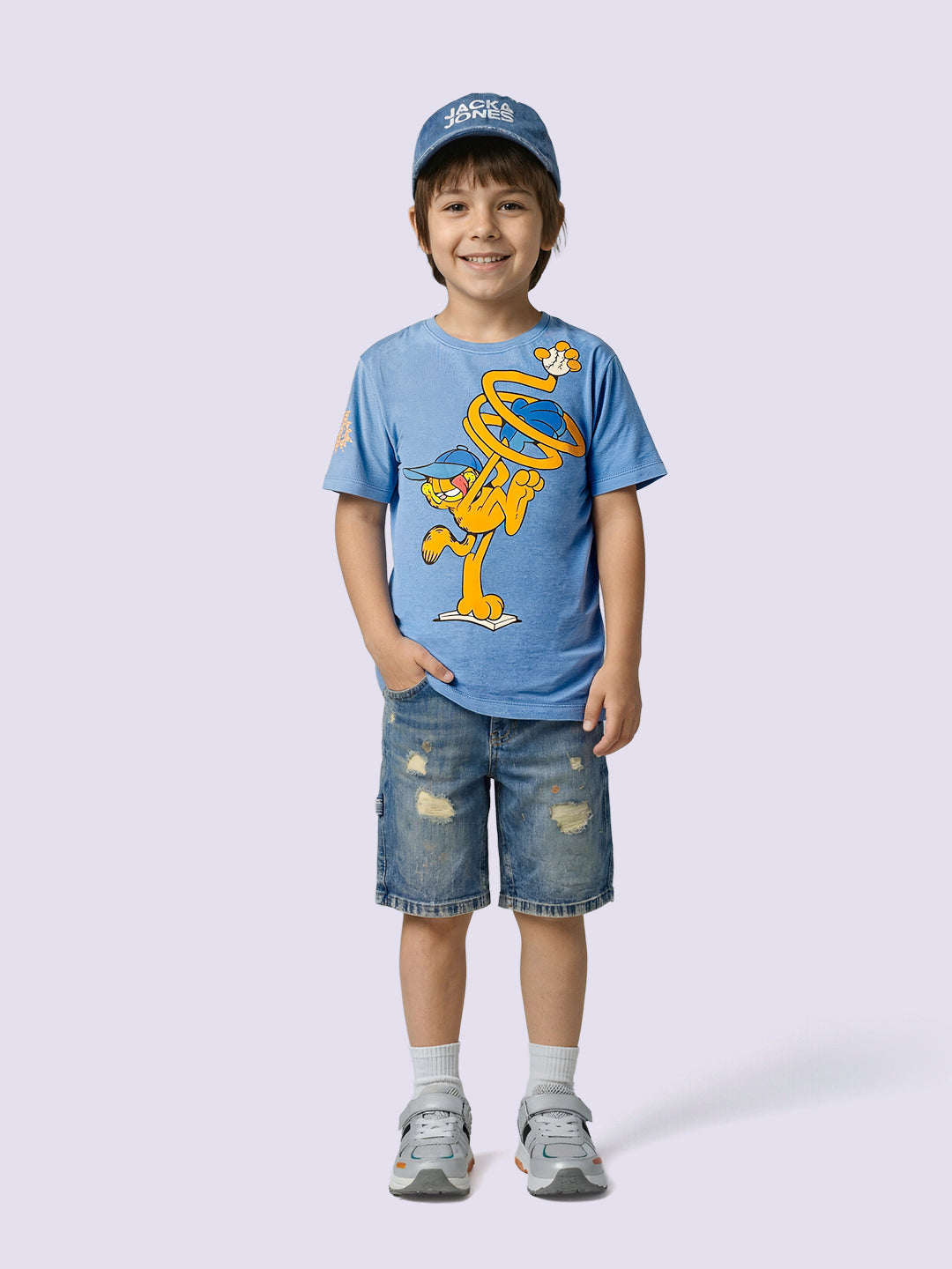 Boys Blue Garfield Print Oversized T-shirt