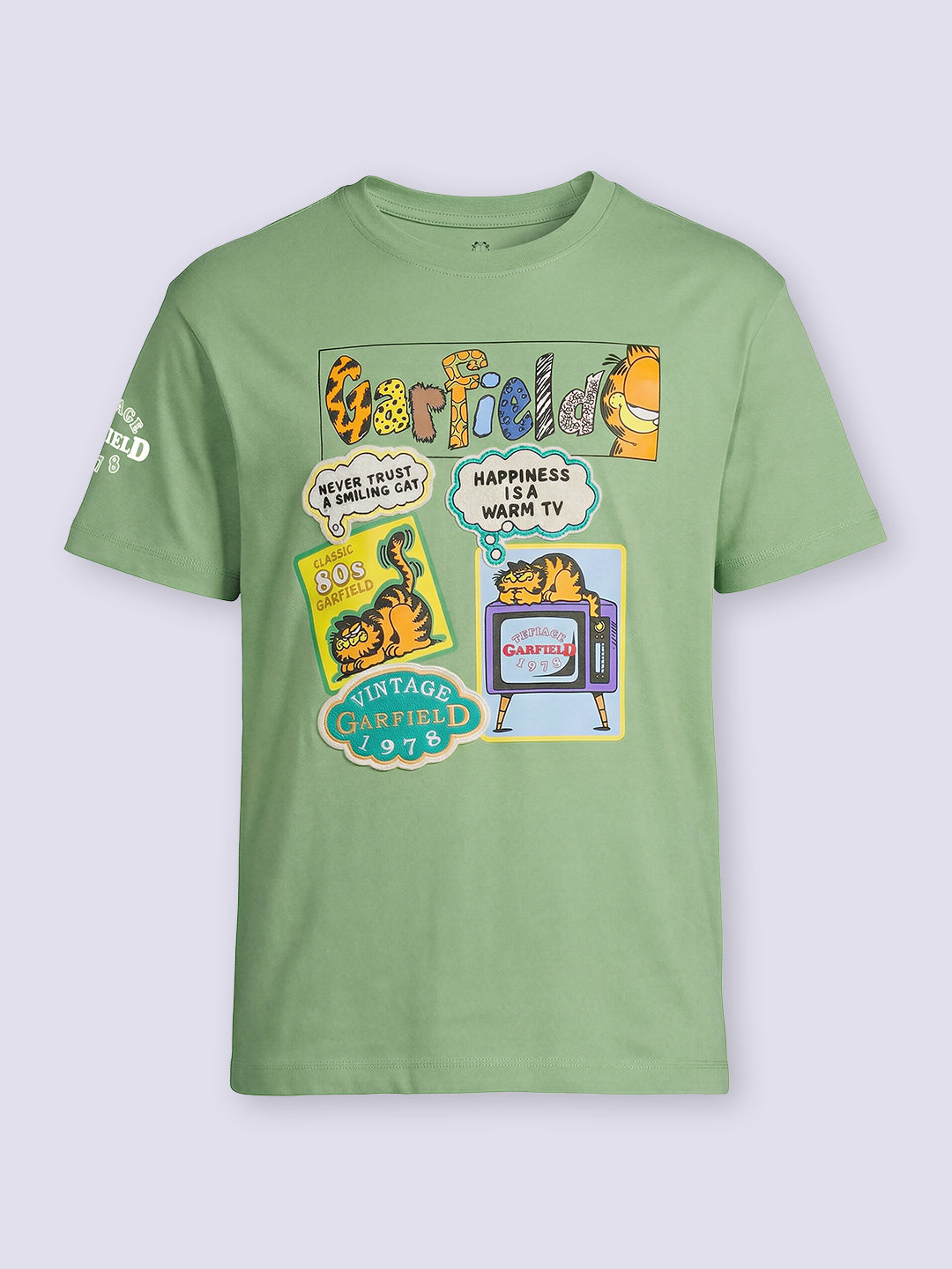 Boys Green Garfield Print Oversized T-shirt