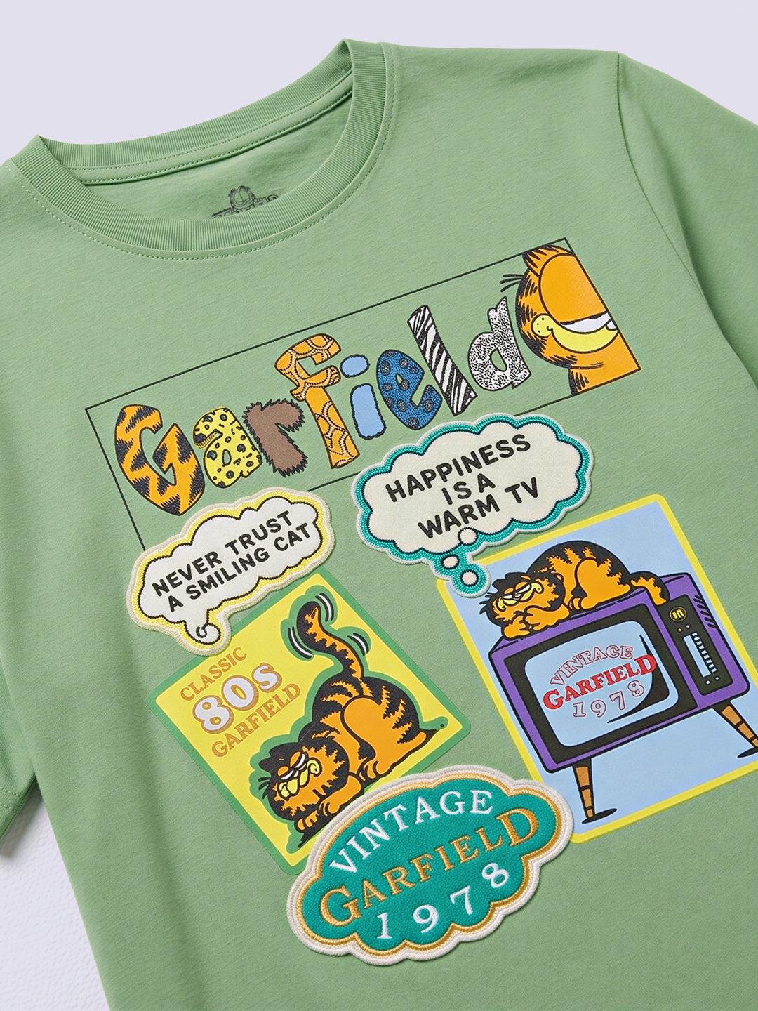 Boys Green Garfield Print Oversized T-shirt