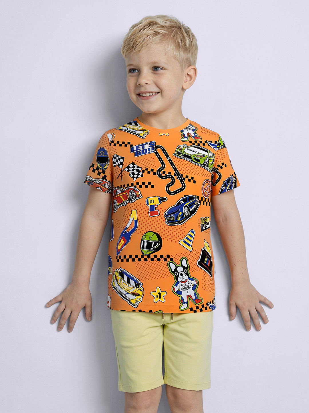 Boys Orange Printed T-shirt