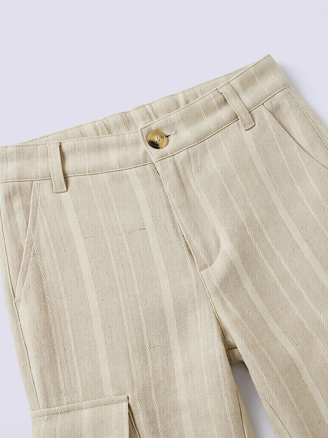 Boys Beige Striped Cargo Pants