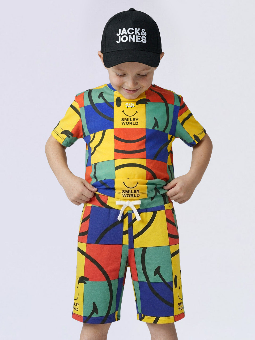 Boys Smiley Printed Oversized Shorts
