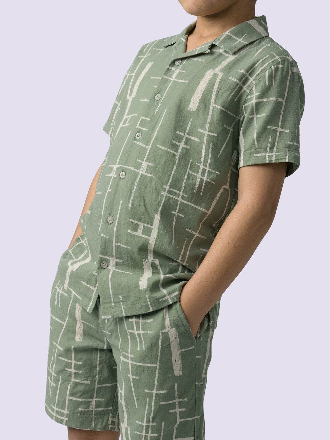 Boys Green Embroidered Cotton Shorts