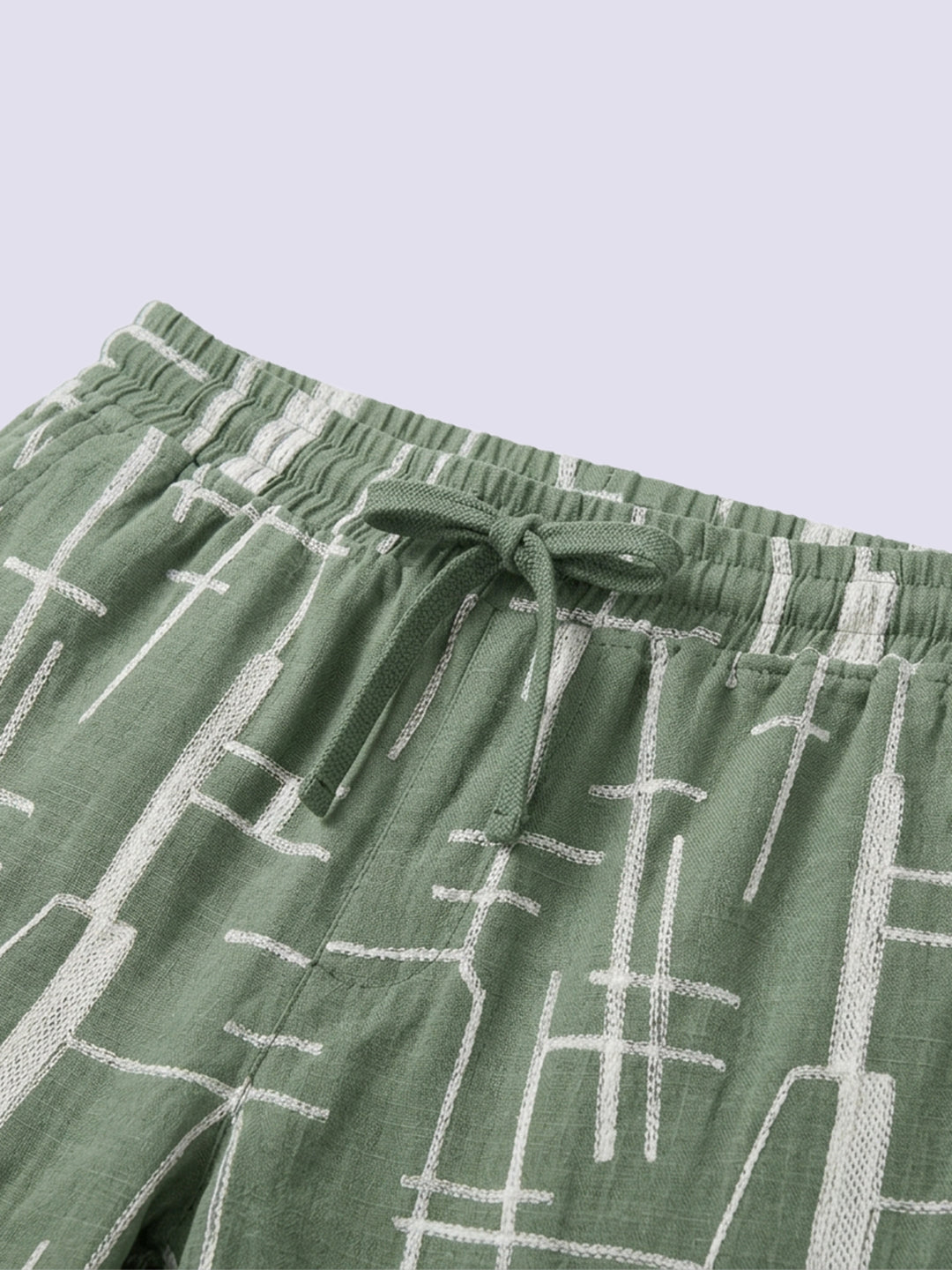 Boys Green Embroidered Cotton Shorts