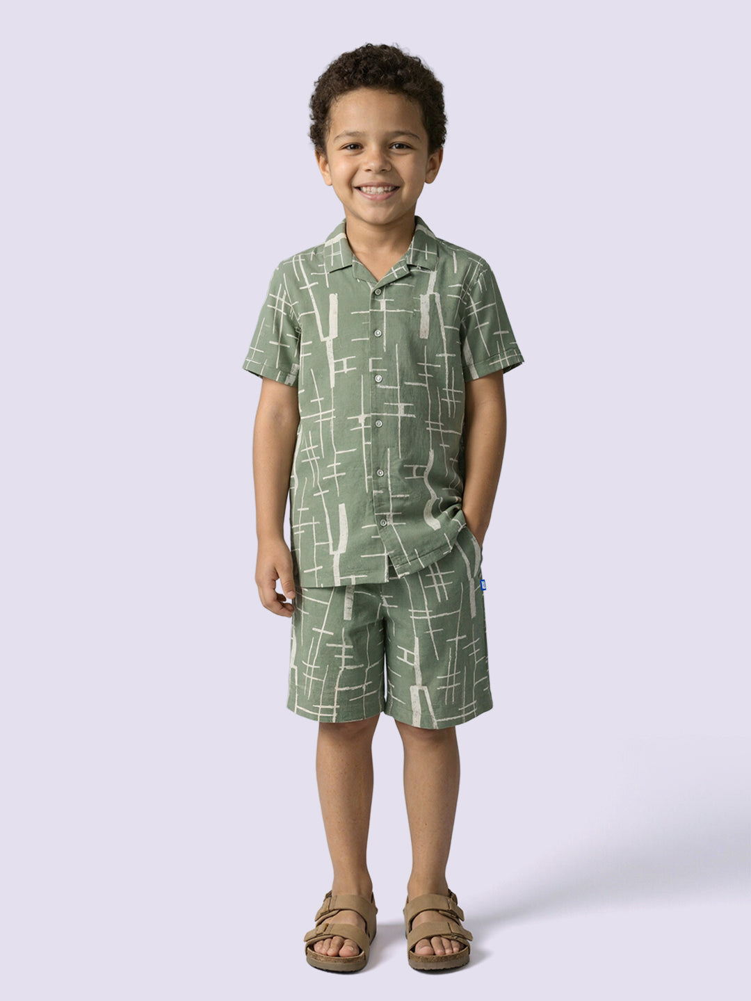 Boys Green Embroidered Cotton Shorts