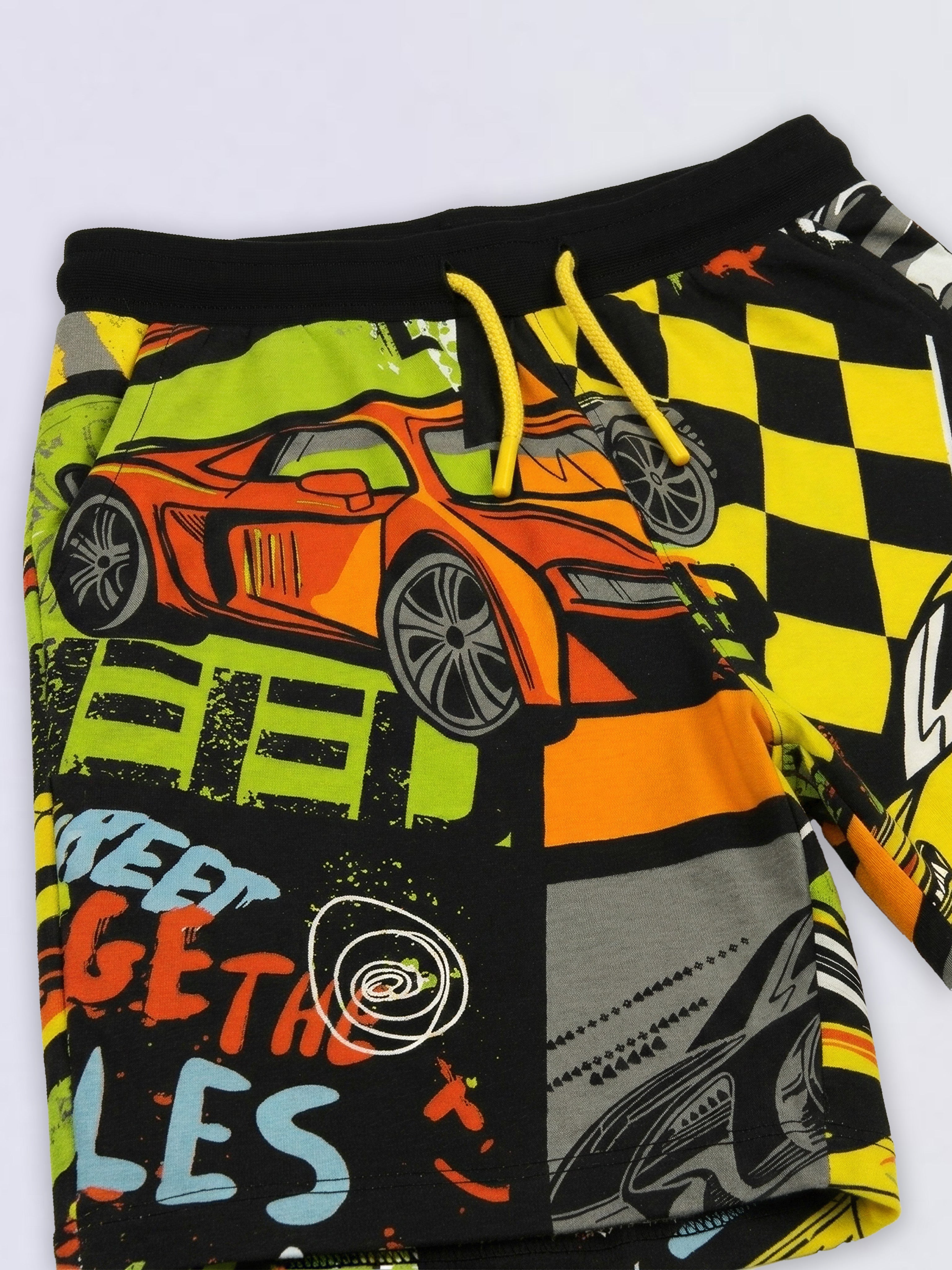Boys Black Printed Shorts