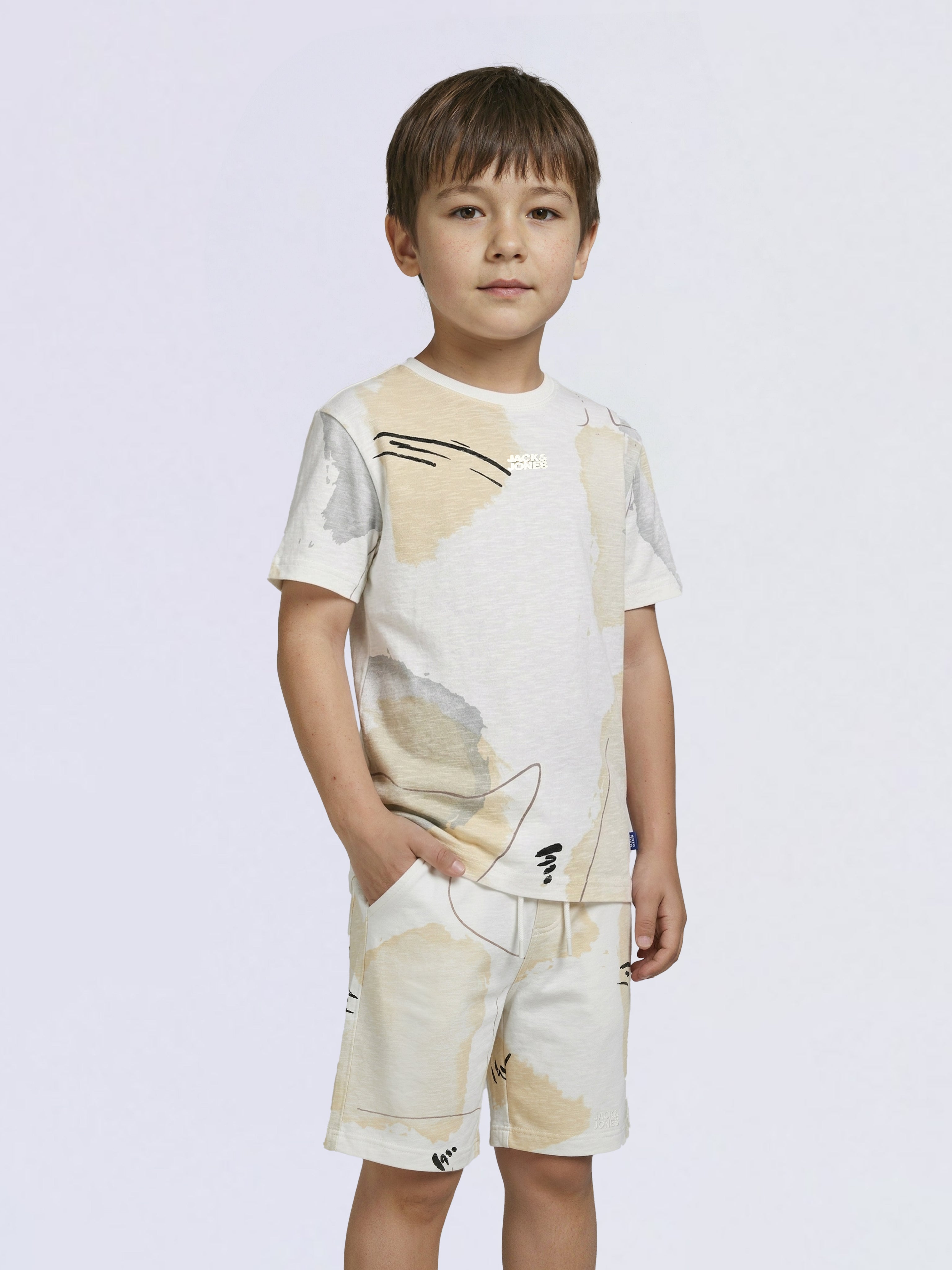 Boys White Printed Cotton Shorts