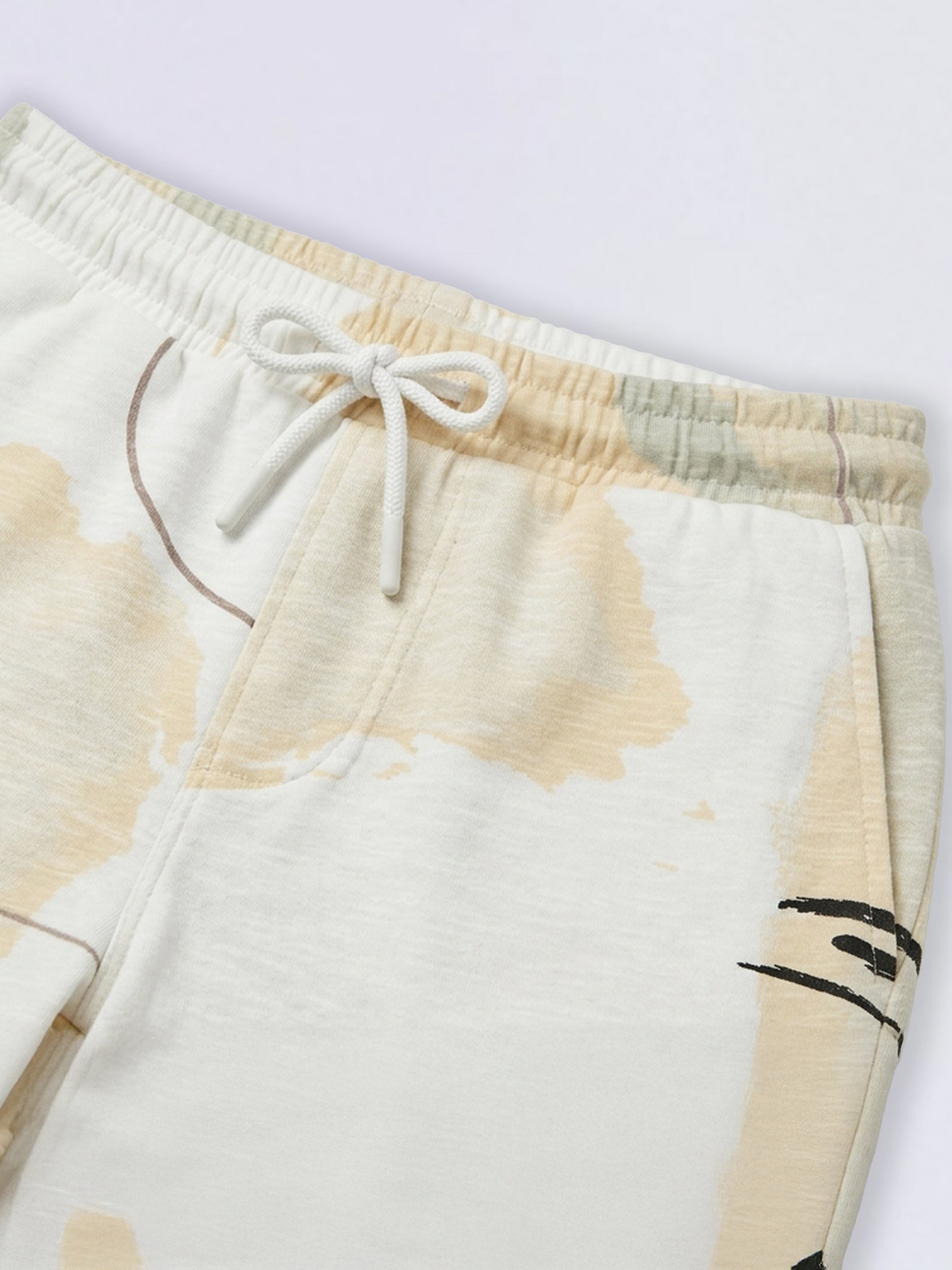 Boys White Printed Cotton Shorts