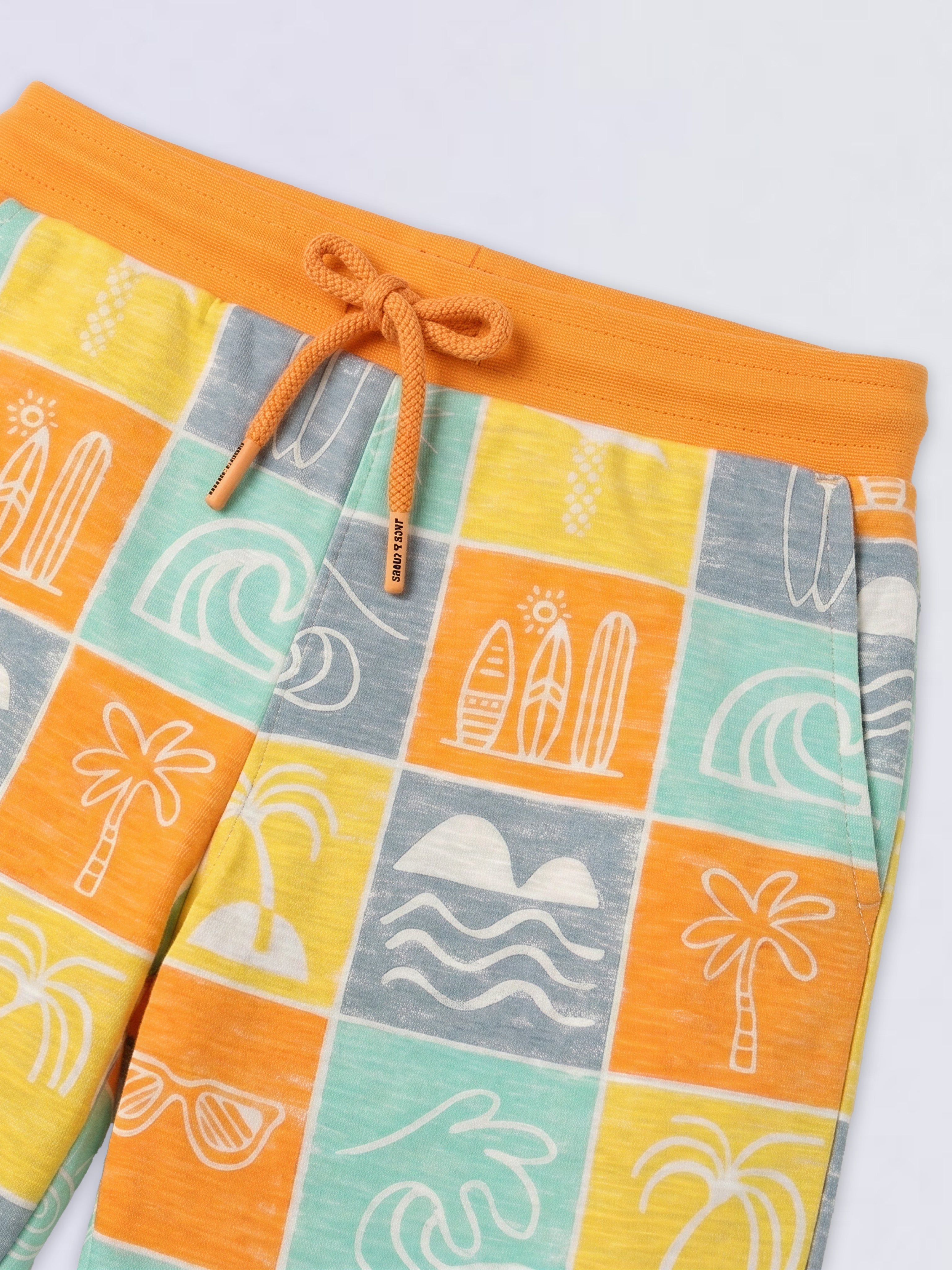 Boys Orange Printed Shorts