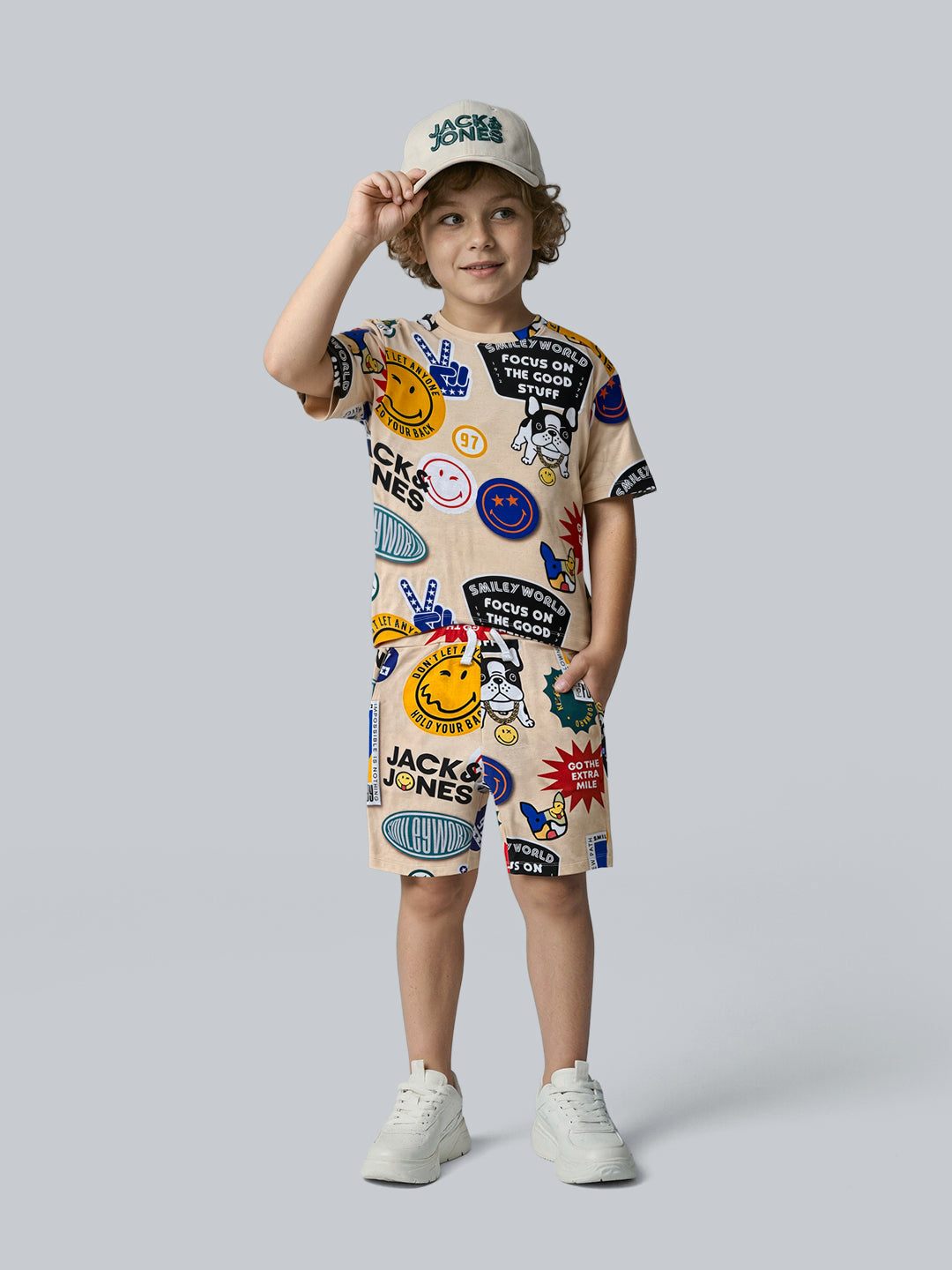 Boys Badge Printed Cotton Shorts