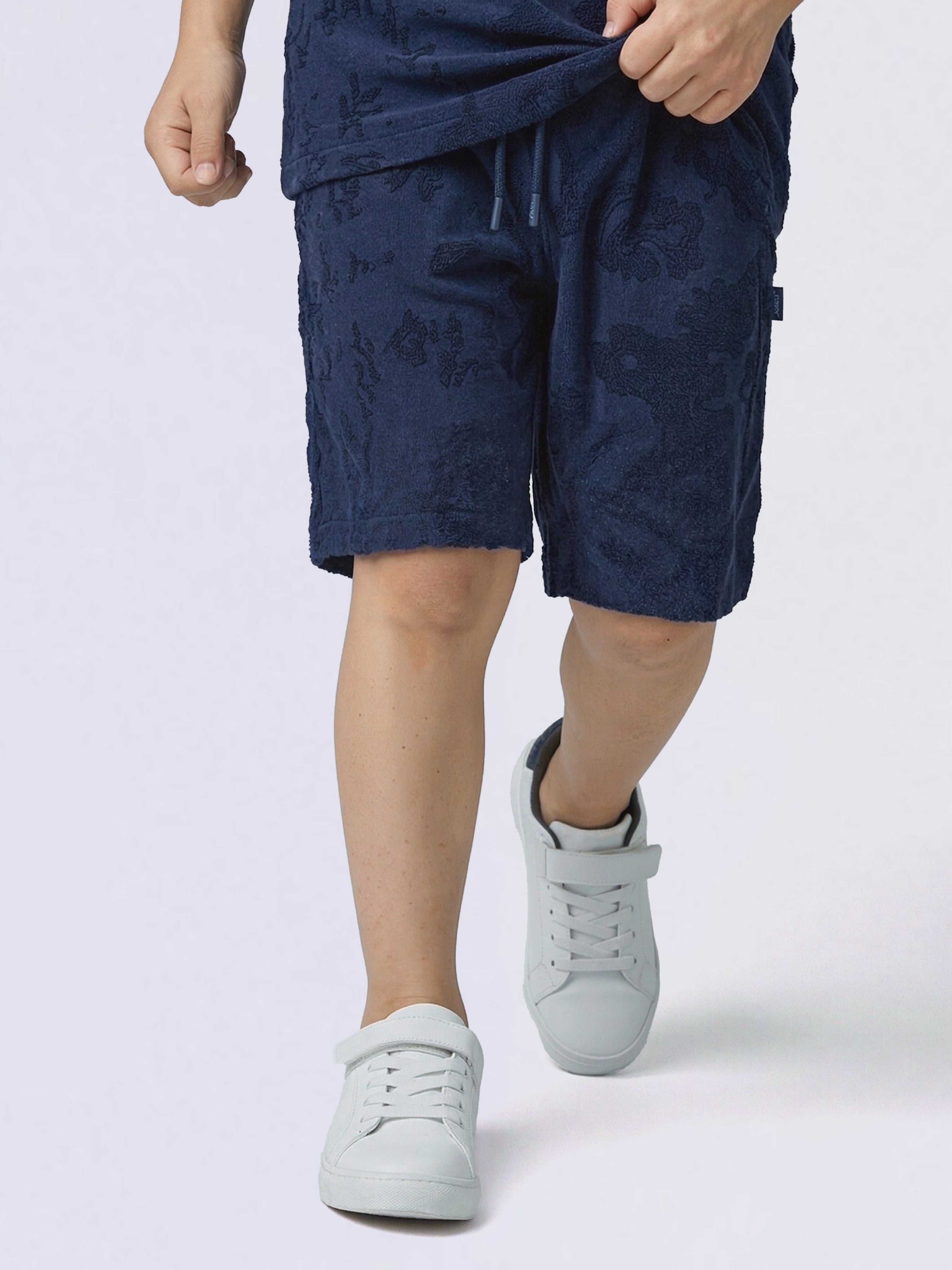 Boys Dark Blue Tropical Print Shorts