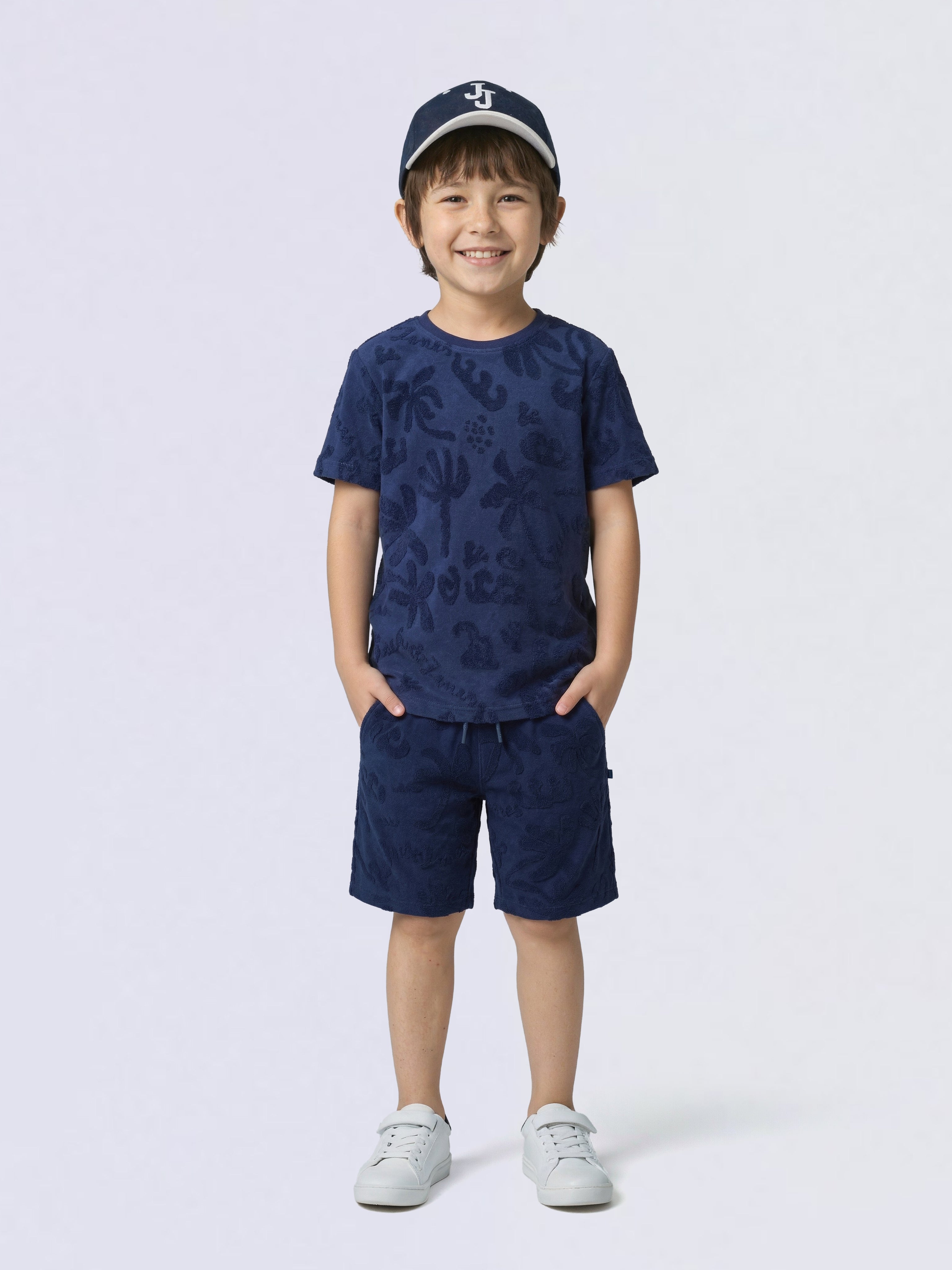 Boys Dark Blue Tropical Print Shorts