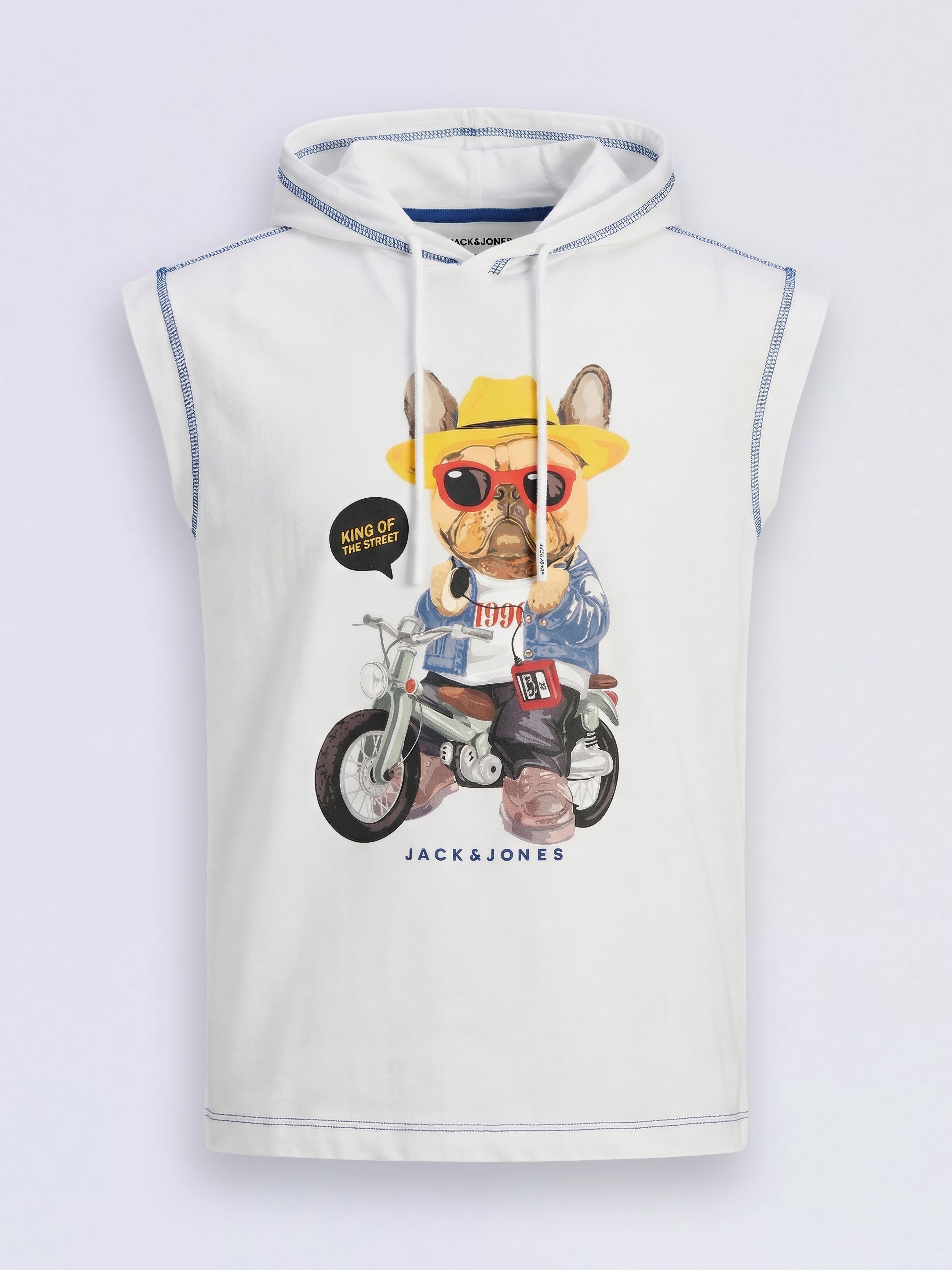 Boys White Printed Hooded T-shirt